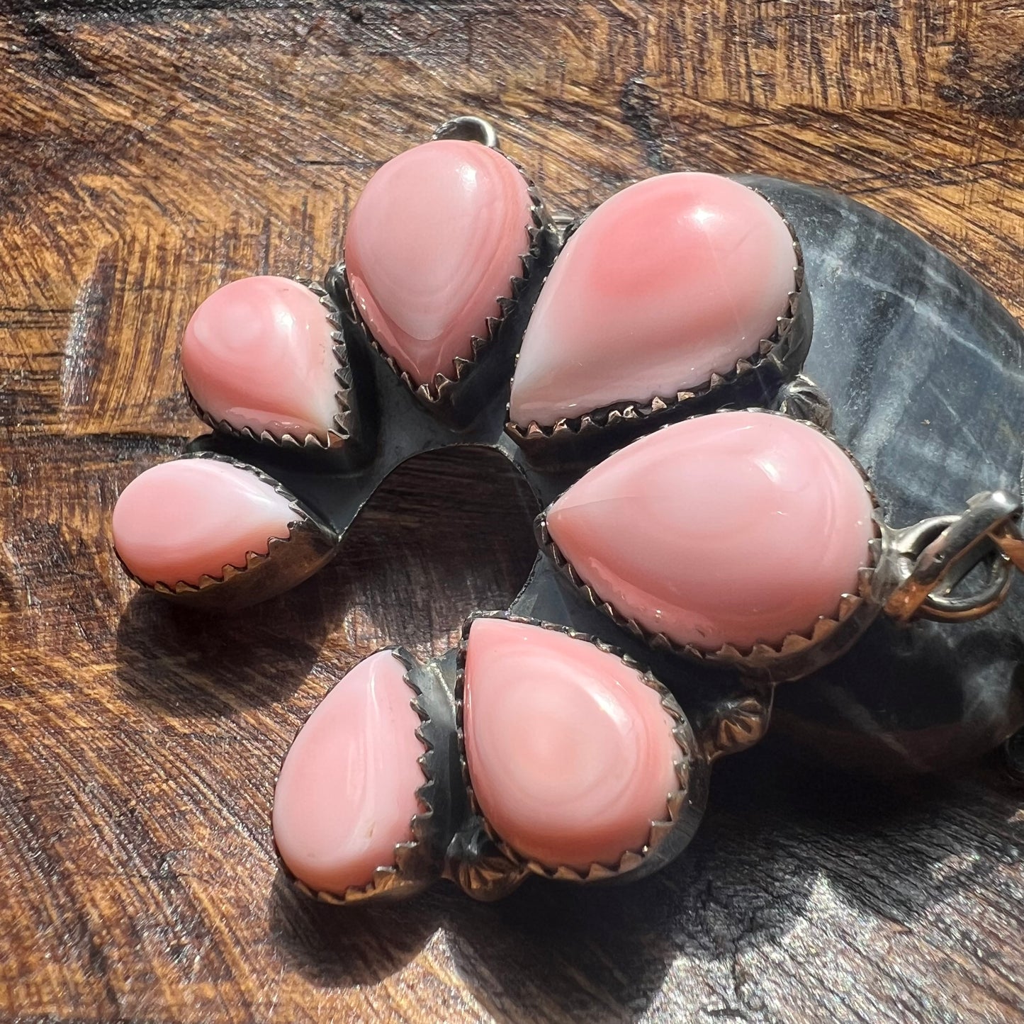 Sterling Silver Pink Conch Naja Statement Necklace