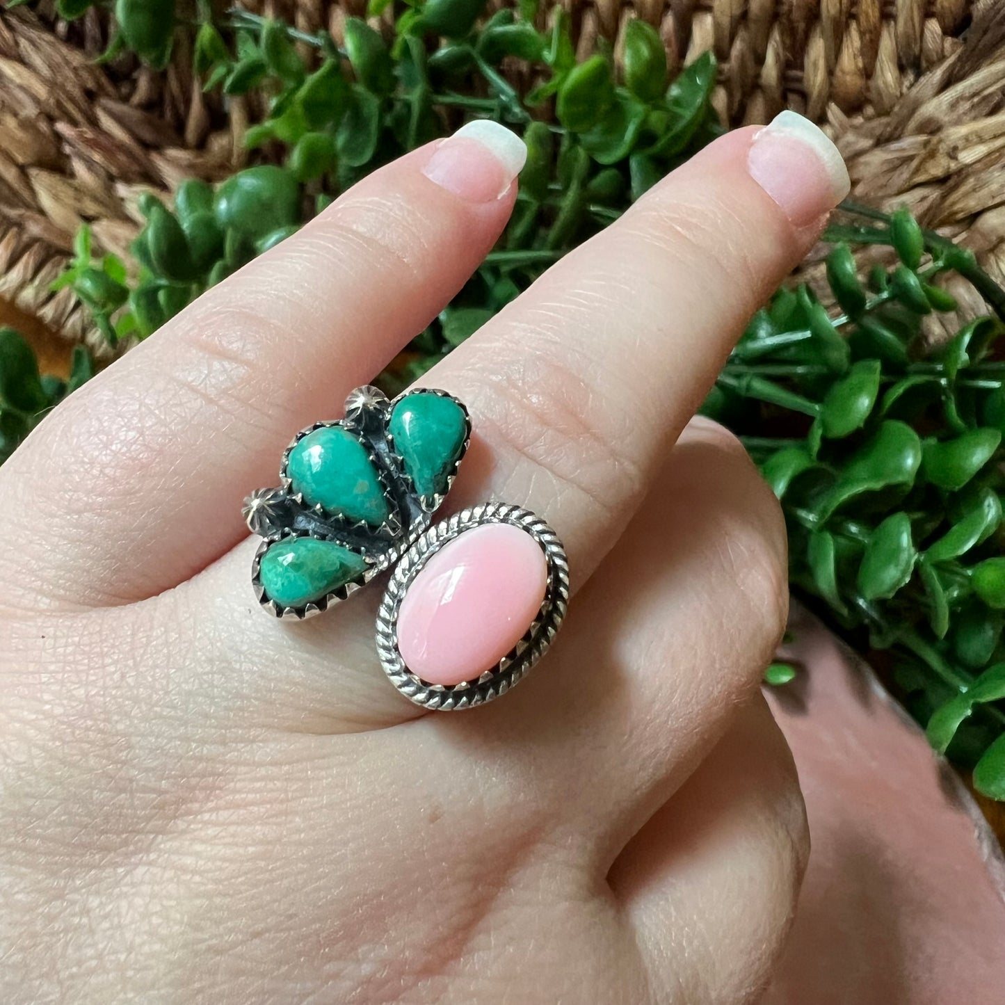 Sterling Kingman Turquoise Queen Conch Floater Ring Size 9