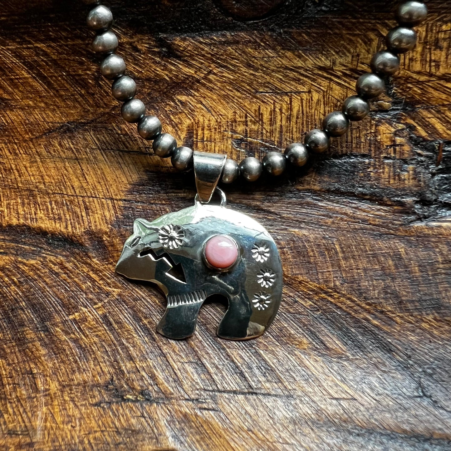 Queen Conch Bear Pendant – Sterling Silver Southwestern Bear Pendant