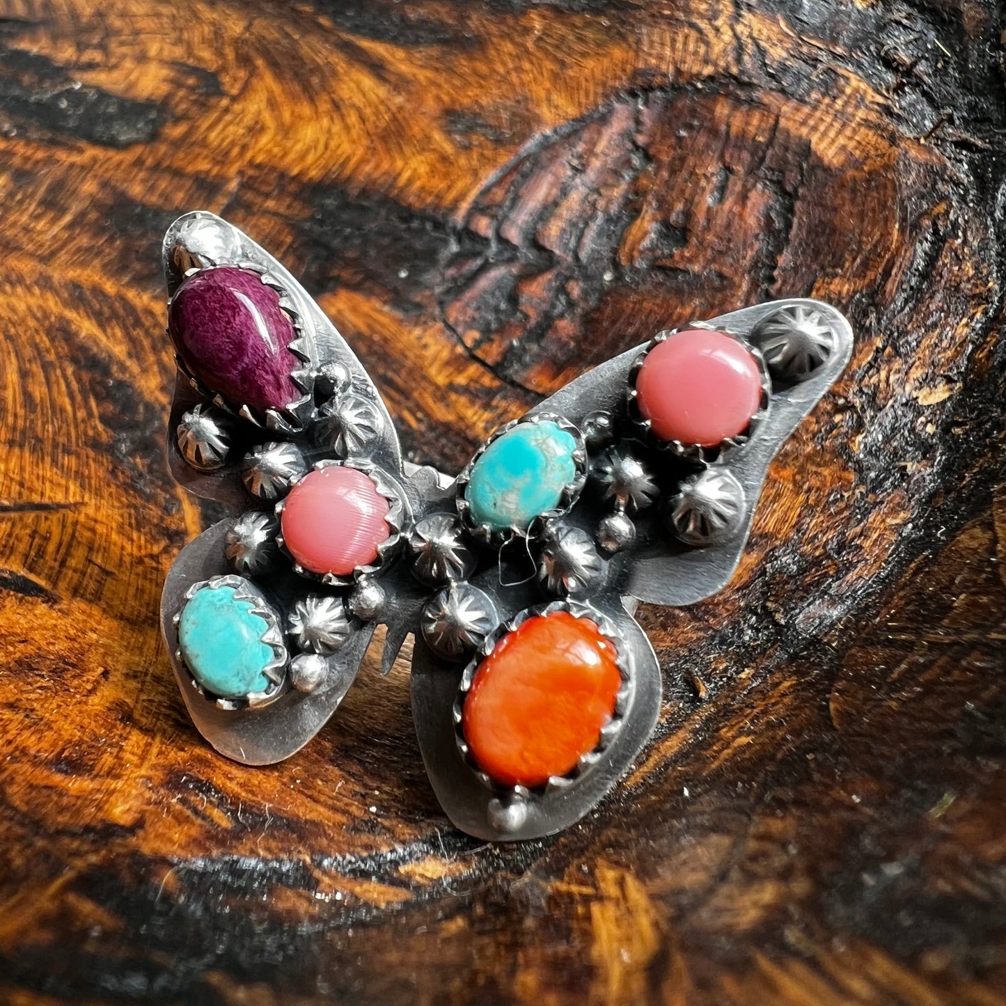 Sterling Silver Multi Stone Butterfly Ring Size 8 (Adjustable)