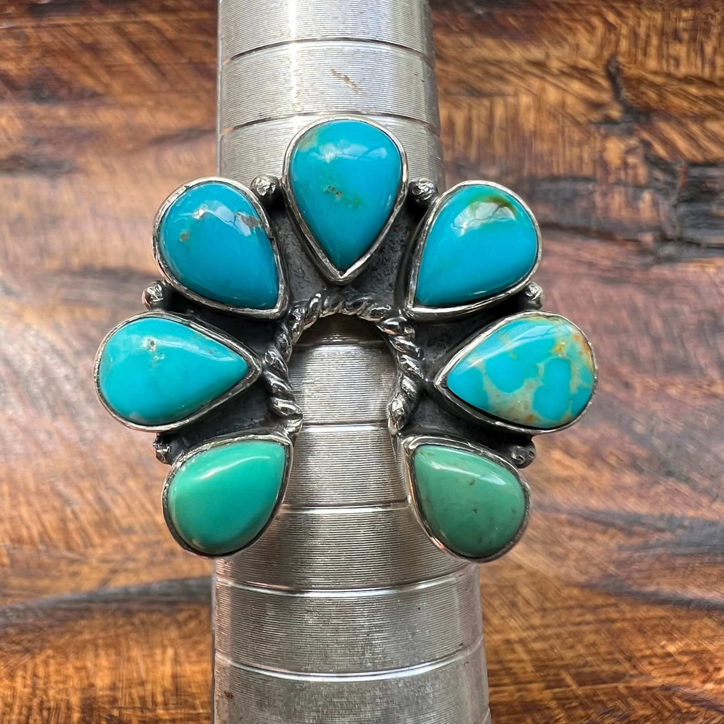 Kingman Turquoise Naja Cluster Ring – Sterling Silver Statement, Size 8