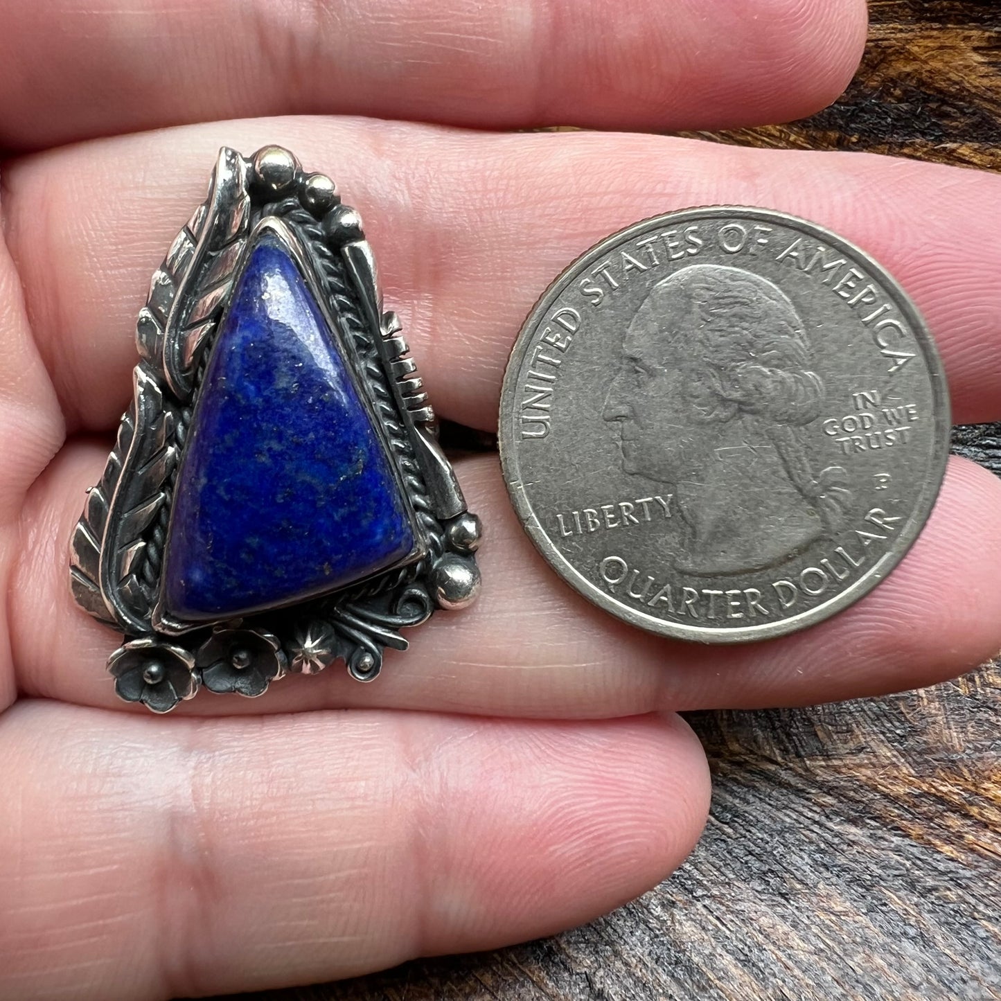 Lapis Lazuli Triangular Statement Ring in Sterling Silver Size 8.5