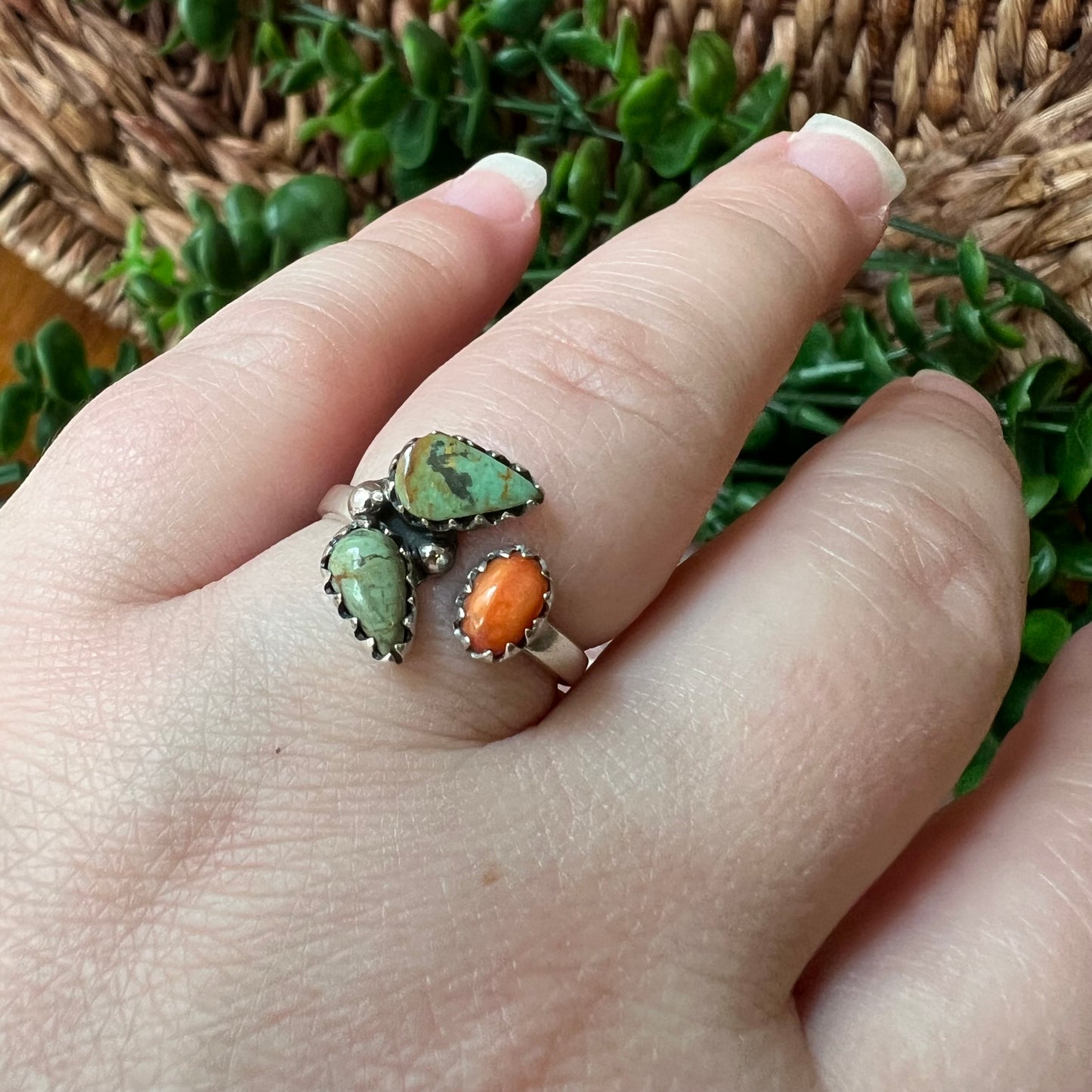 Sterling Silver Kingman Turquoise Spiny Oyster Floater Ring Size 8 Southwest