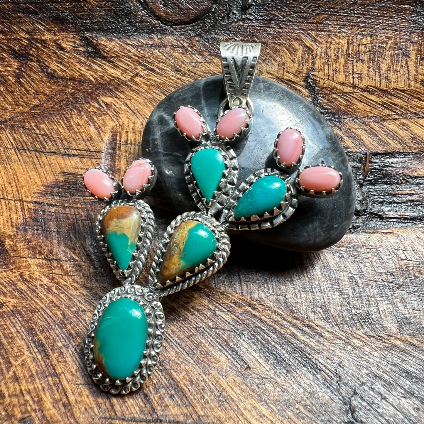 Sterling Silver Fox Turquoise Queen Conch Cactus Pendant