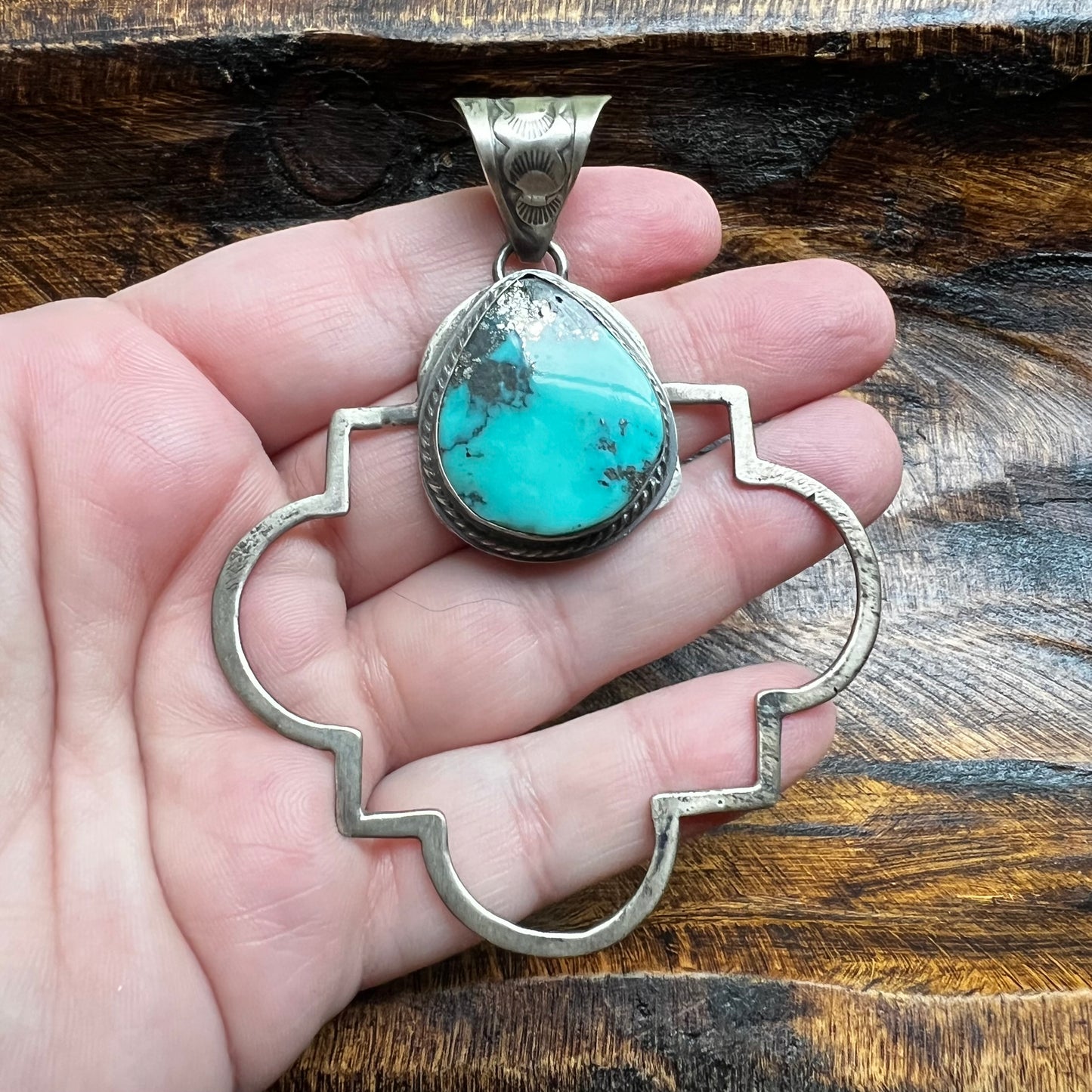 Tony Yazzie Thunder Mountain Turquoise Quatrefoil Pendant