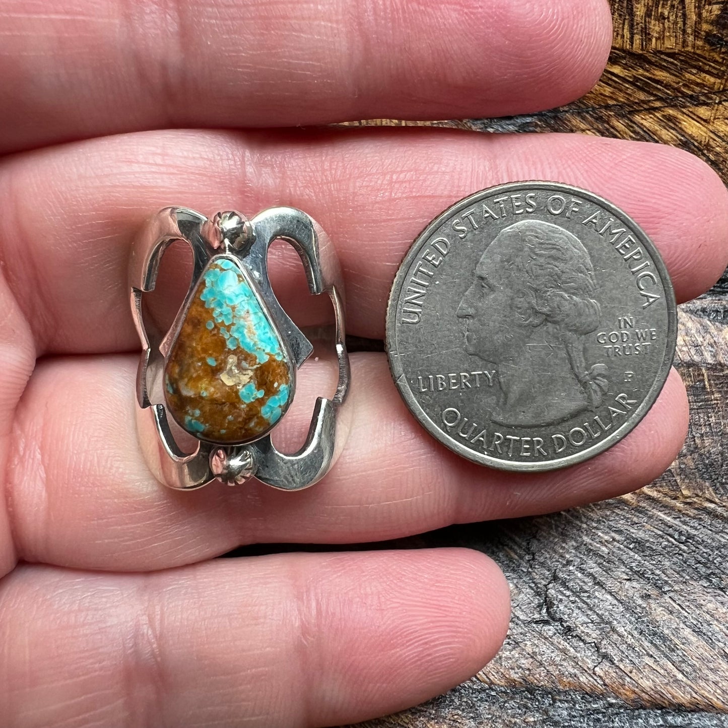 Sterling Silver Kingman Turquoise Cutout Ring – Size 6