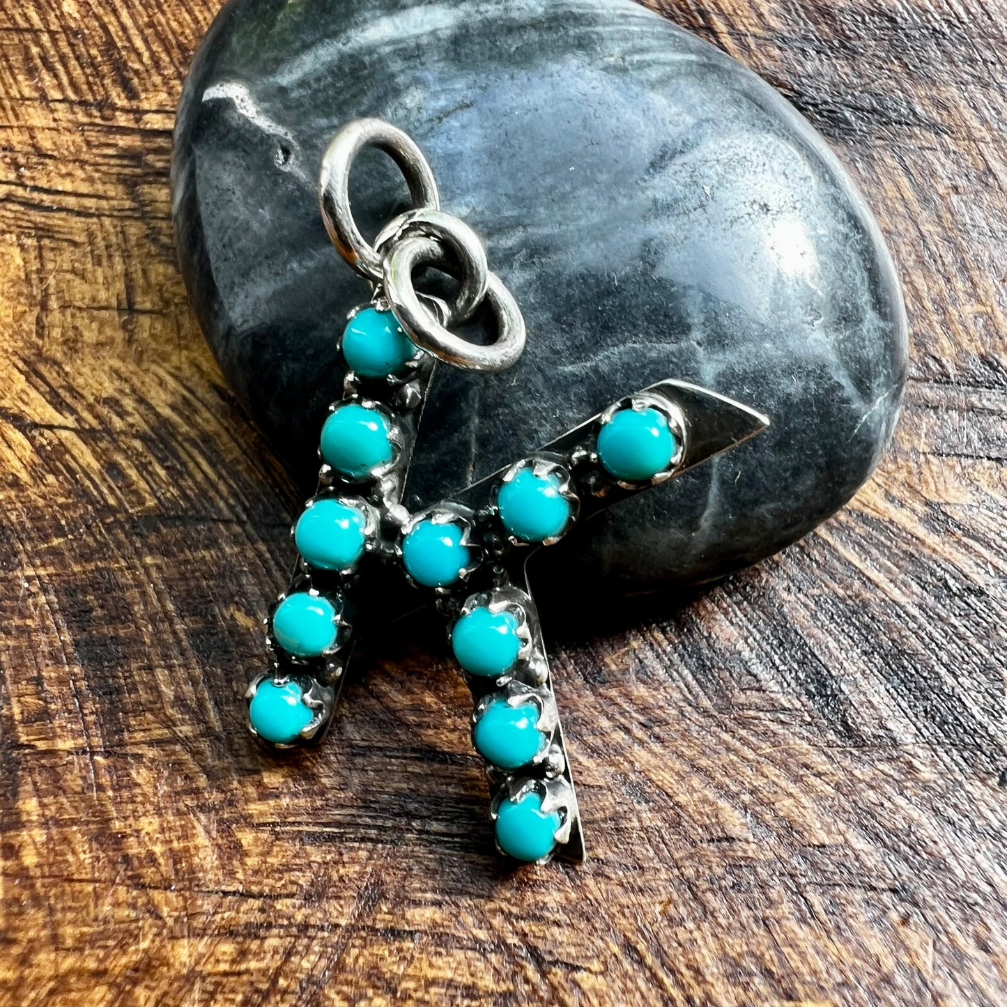 Kingman Turquoise Initial K Sterling Silver Pendant