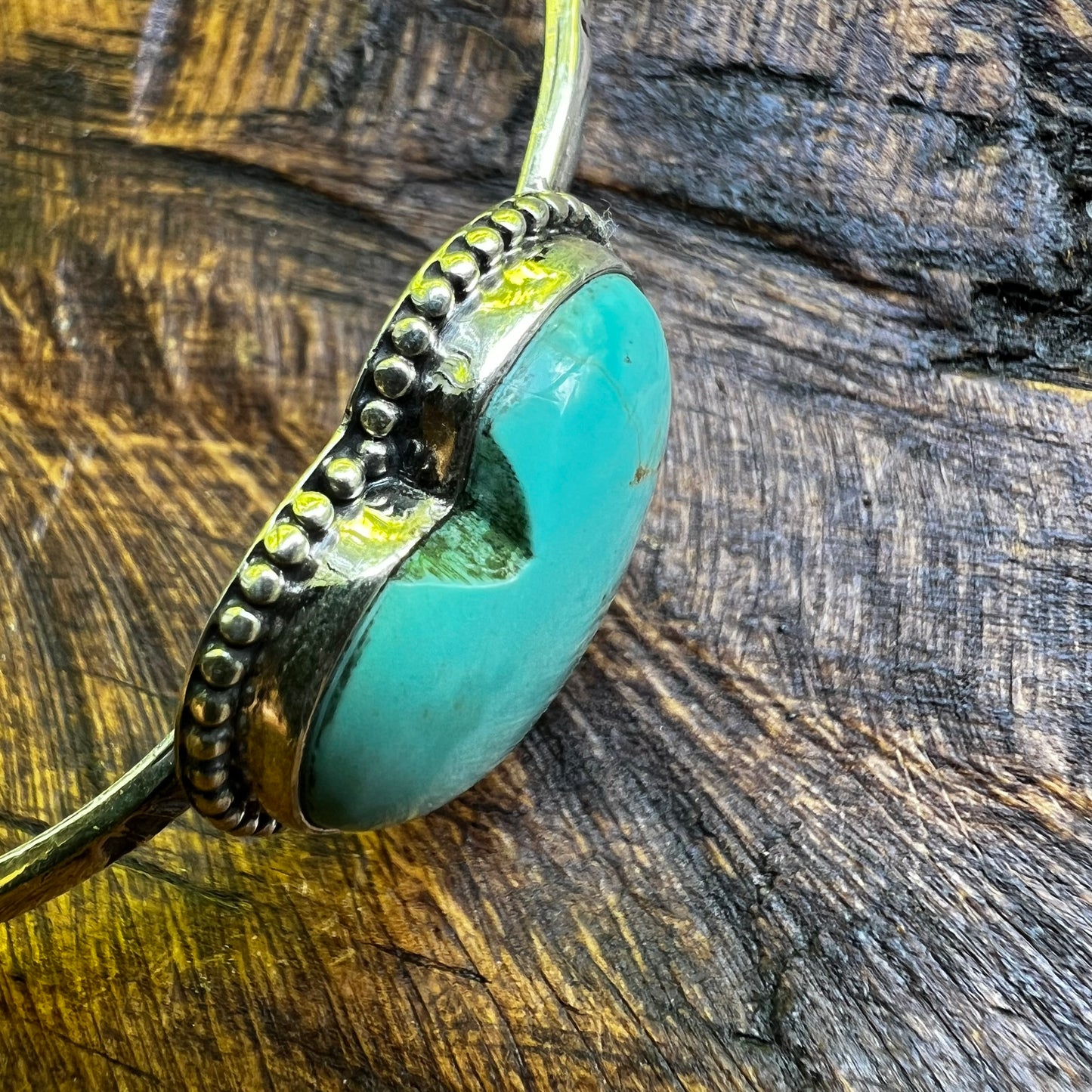 Kingman Turquoise Heart Cuff Bracelet Sterling Silver Adjustable