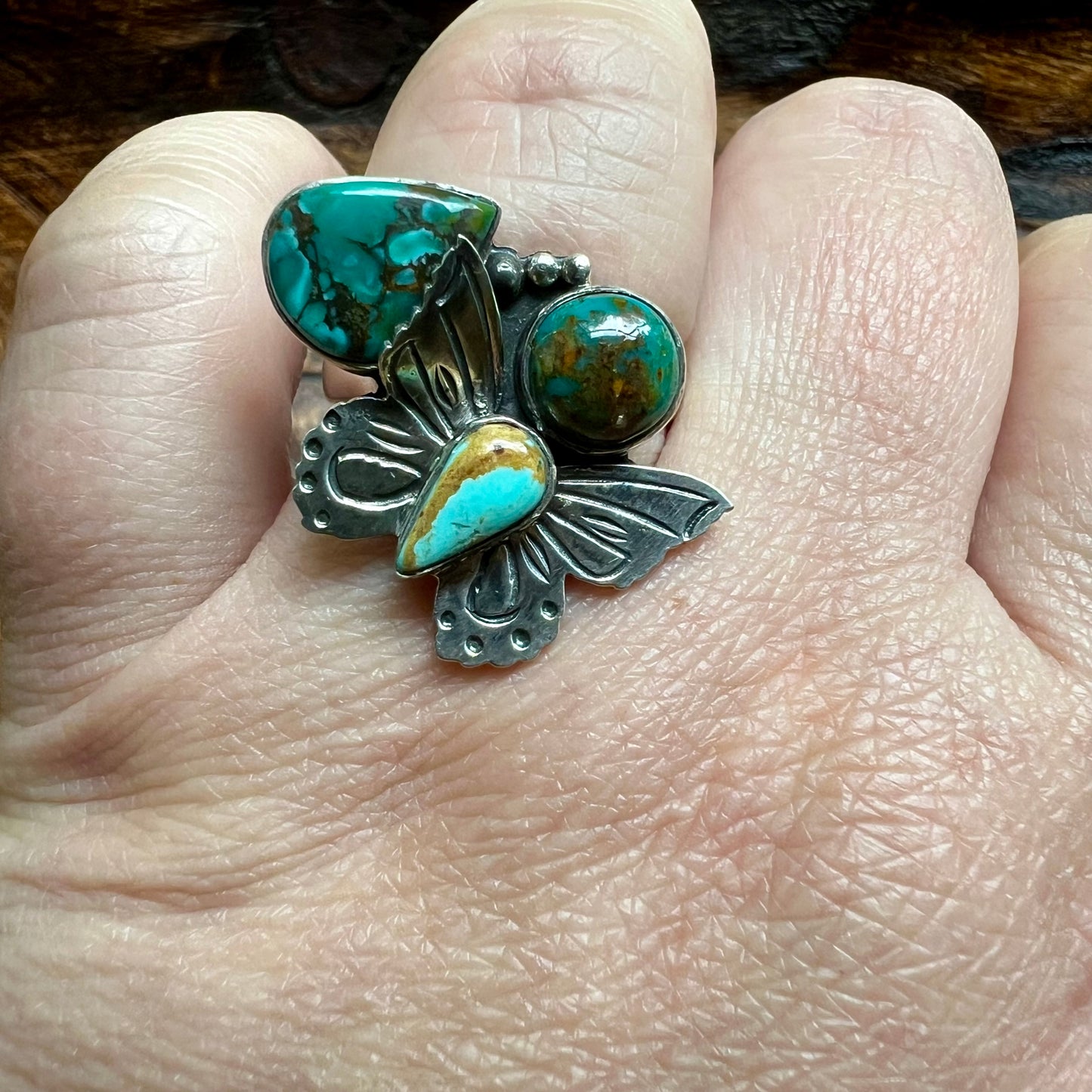 Kingman Turquoise Butterfly Ring | Handmade Sterling Silver Statement Ring Size 9