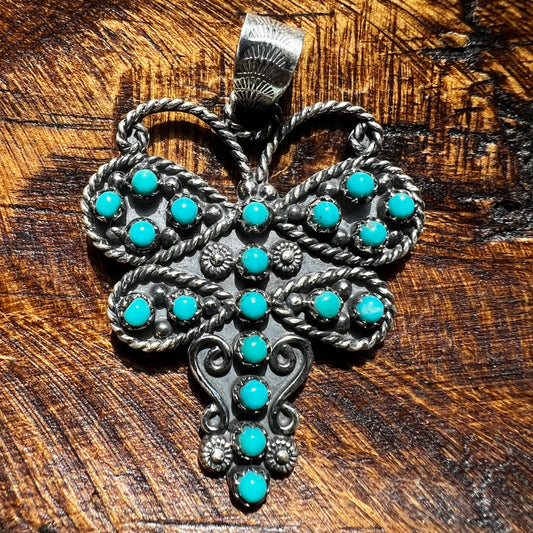 Kingman Turquoise Dragonfly Pendant in Sterling Silver
