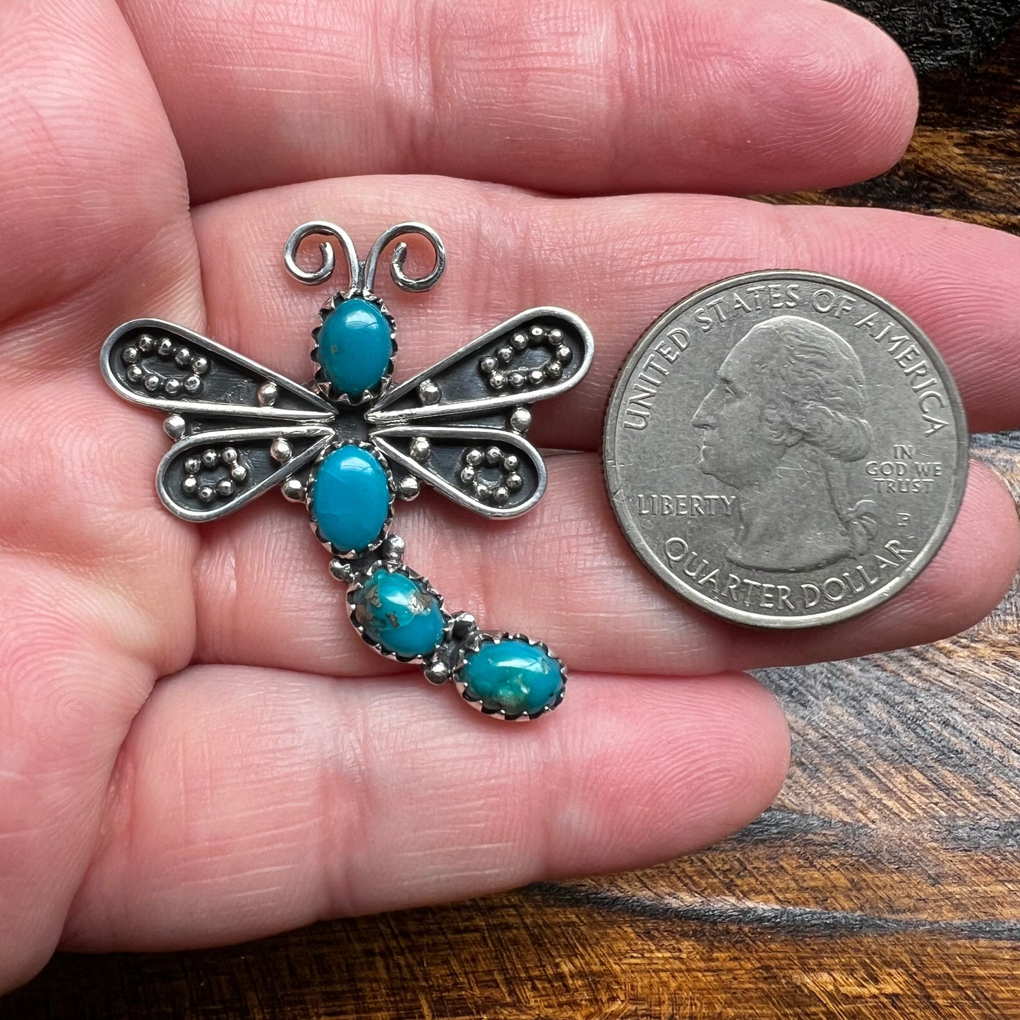 Handcrafted Sterling Silver Kingman Turquoise Dragonfly Ring – Size 8.5