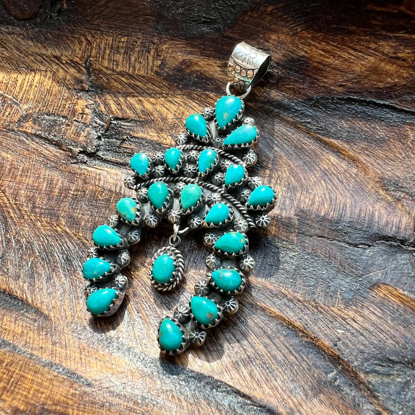 Kingman Turquoise Naja Pendant | Sterling Silver Cluster Statement