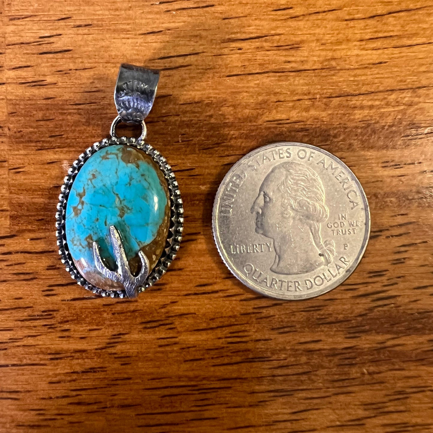 925 Sterling Silver Kingman Turquoise Cactus Pendant Handmade Southwestern