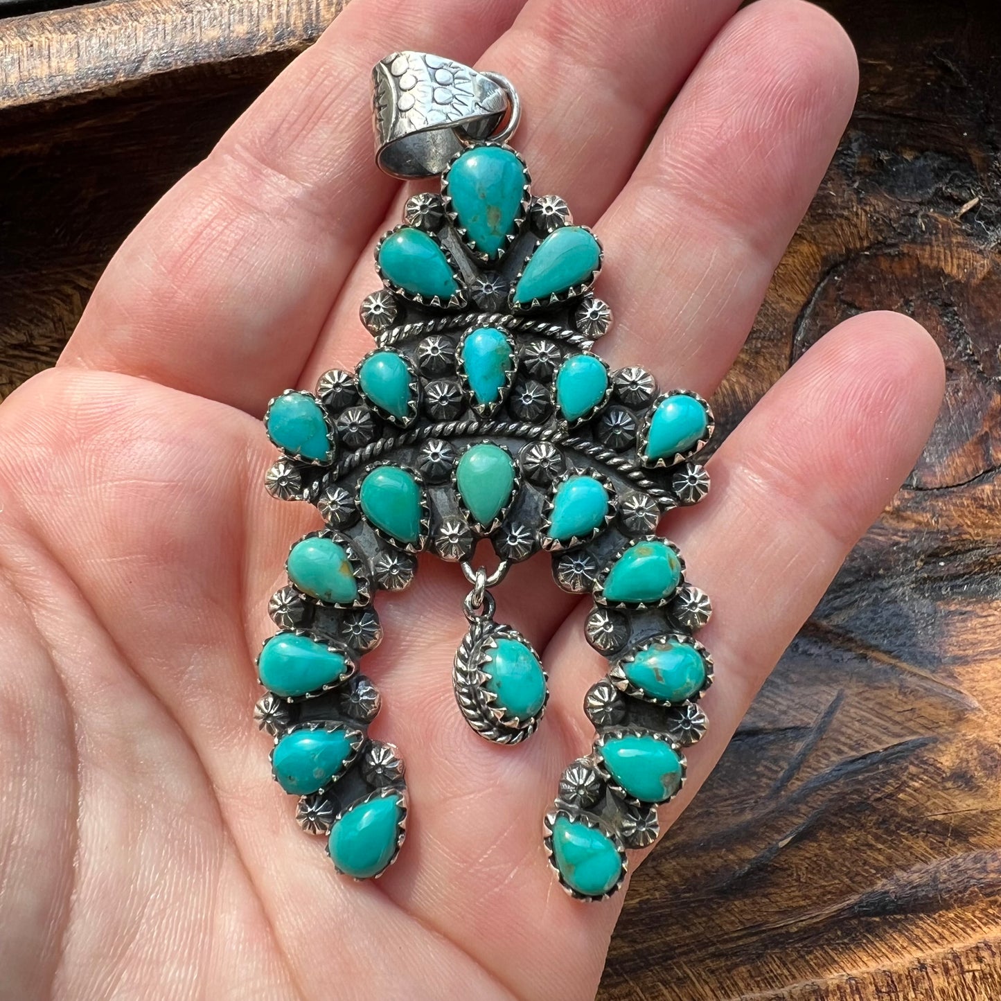 Kingman Turquoise Naja Pendant | Sterling Silver Cluster Statement