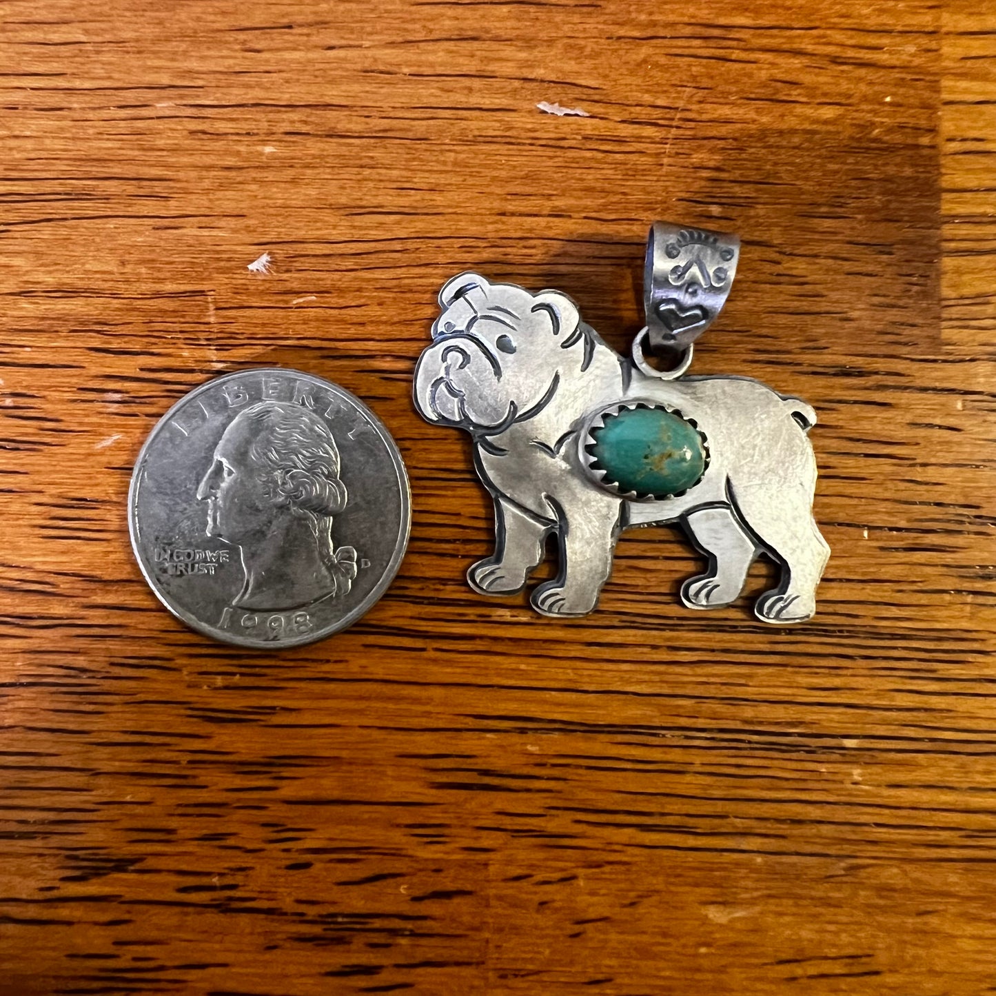 Sterling Silver Kingman Turquoise Bulldog Dog Pendant