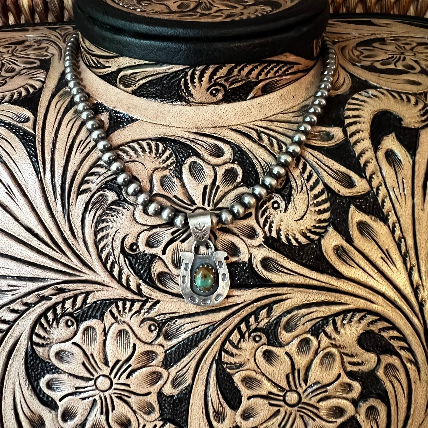 Kingman Turquoise Sterling Silver Horseshoe Pendant
