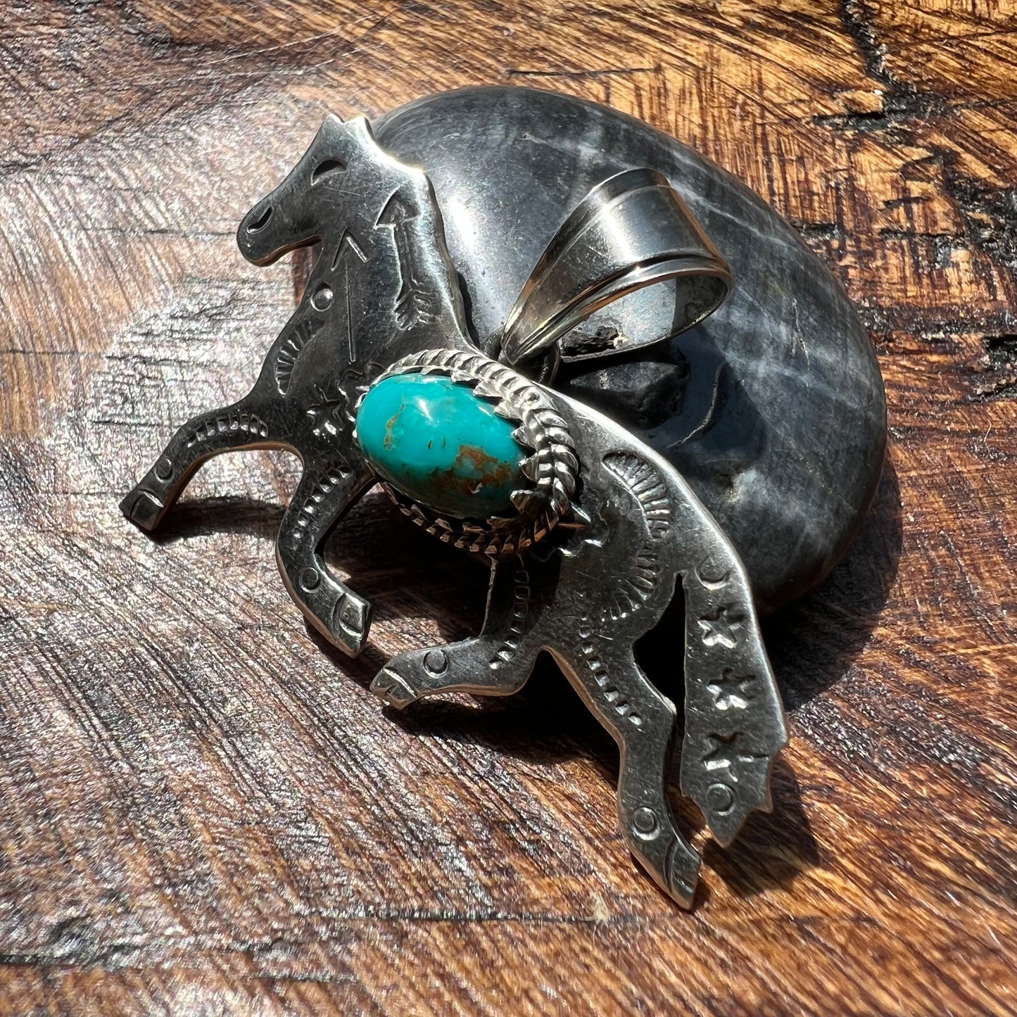 Kingman Turquoise Horse Pendant in Sterling Silver
