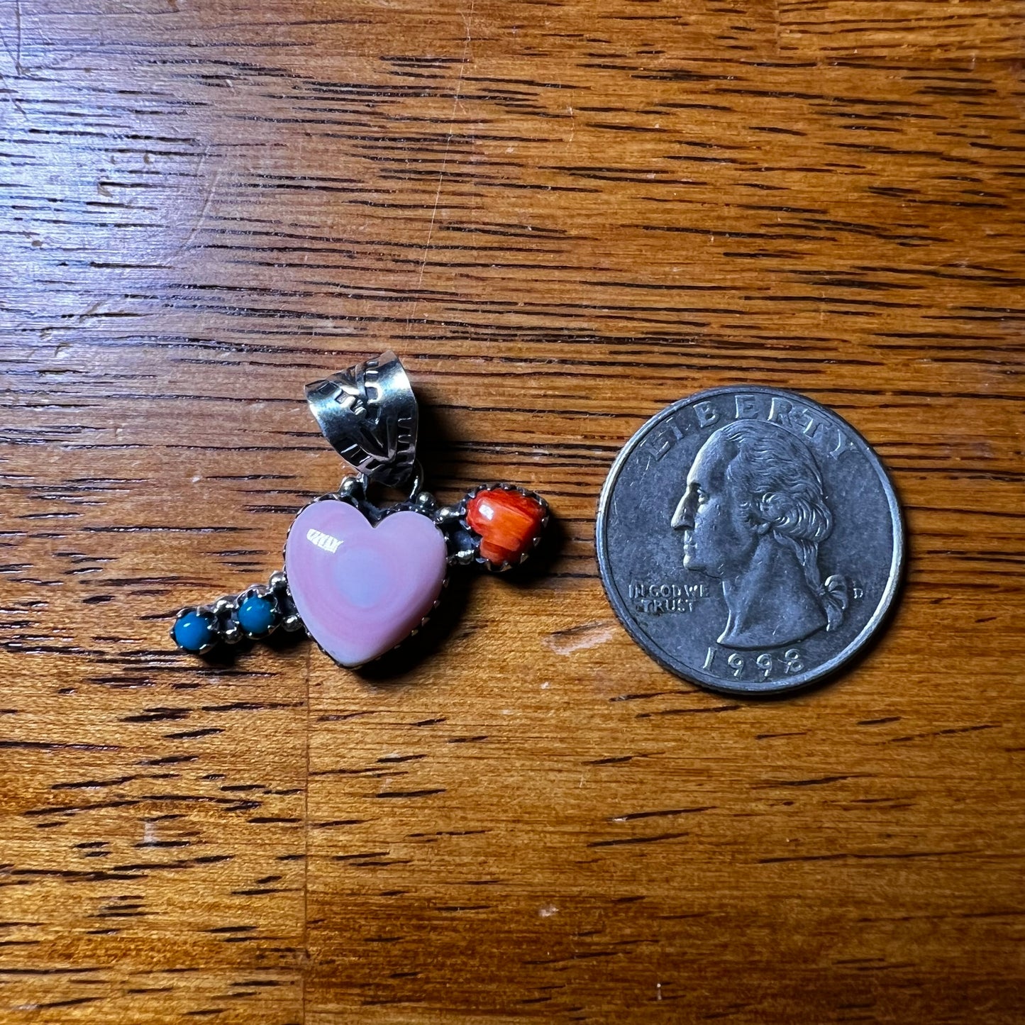 Sterling Queen Conch Heart Arrow Pendant Kingman Turquoise Spiny Oyster