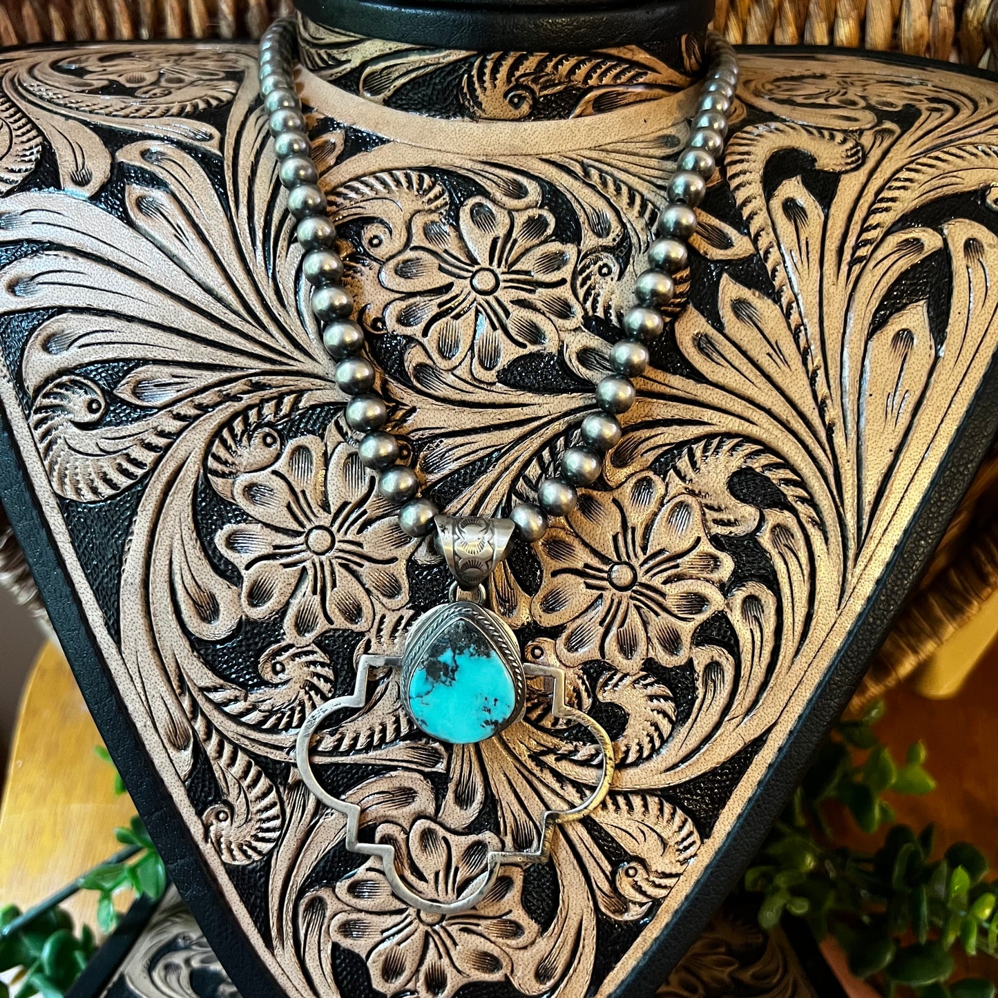 Tony Yazzie Thunder Mountain Turquoise Quatrefoil Pendant