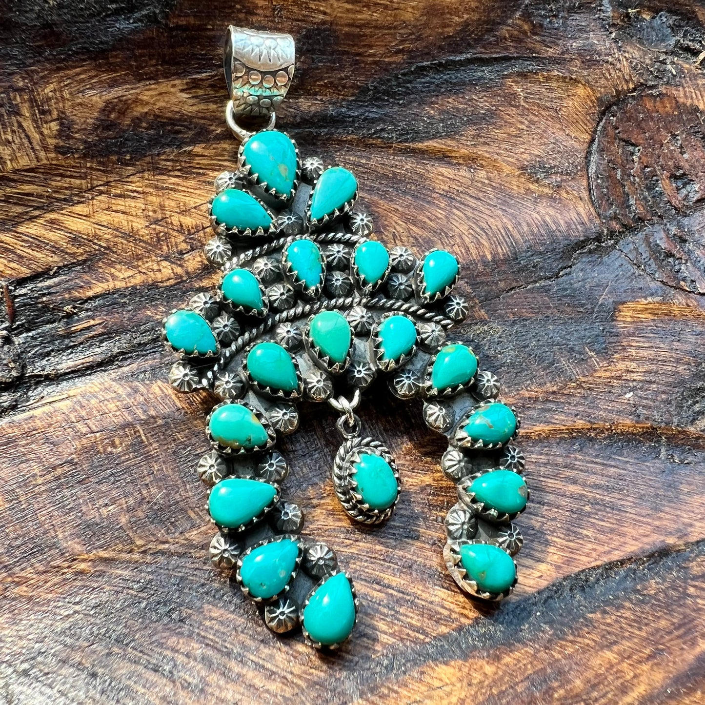 Kingman Turquoise Naja Pendant | Sterling Silver Cluster Statement