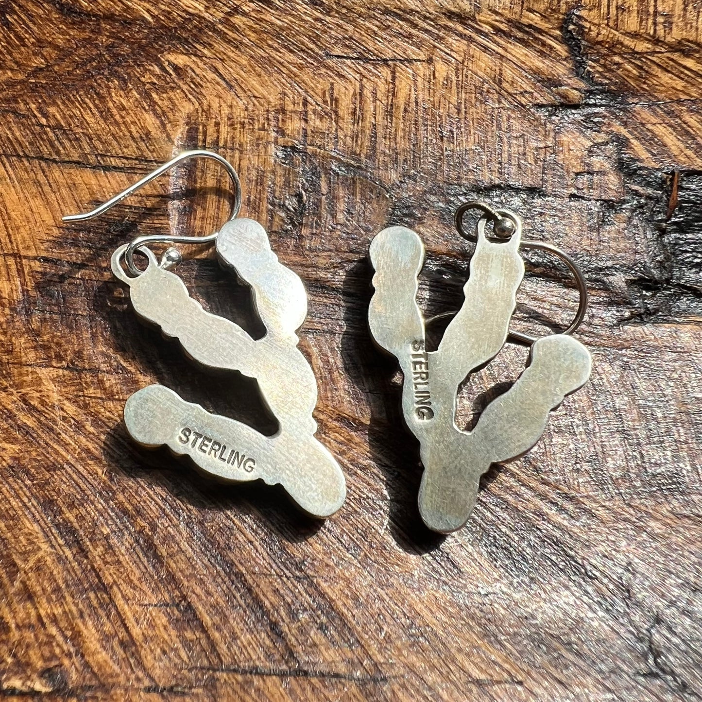 Sterling Silver Kingman Turquoise Red Coral Cactus Dangle Earrings