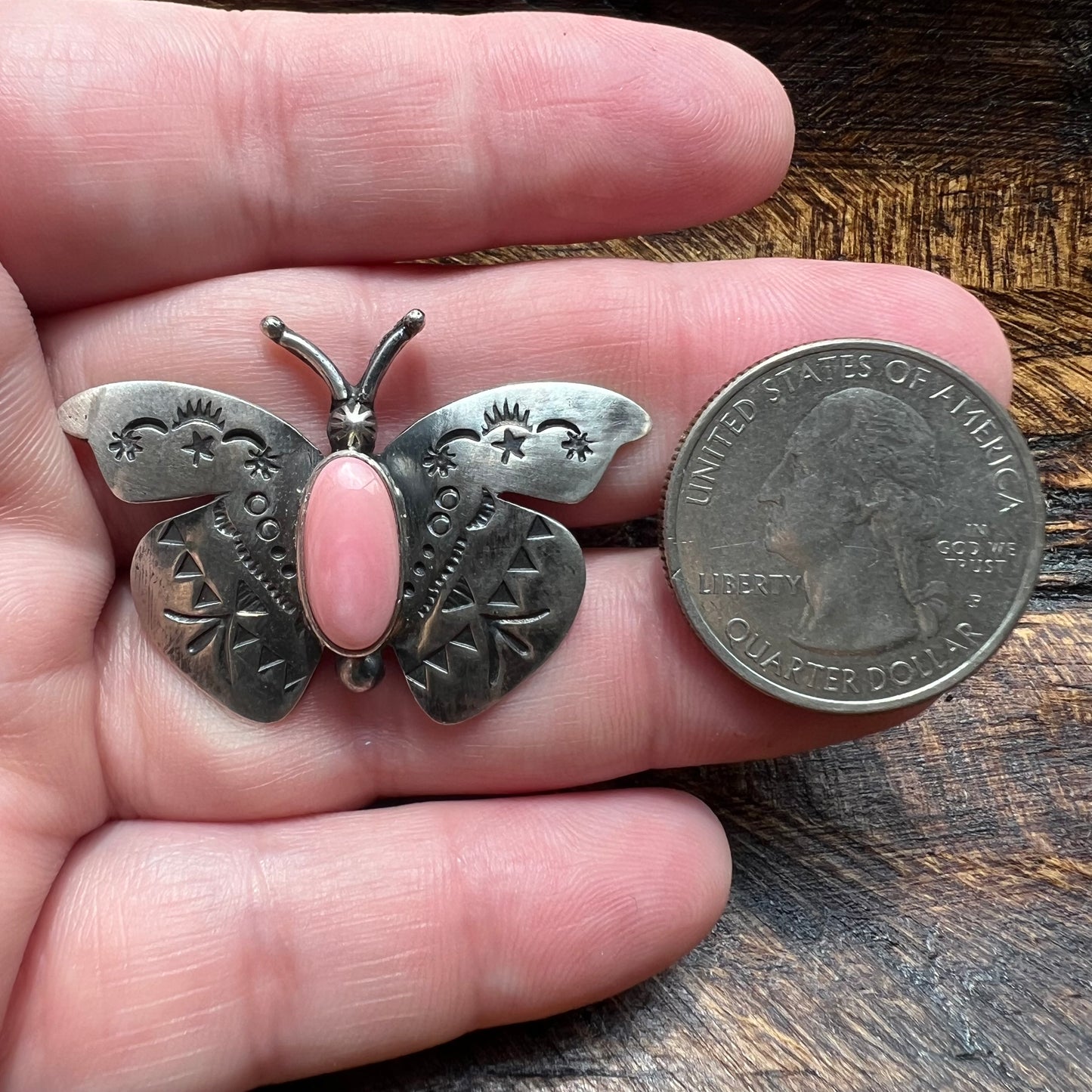 Pink Queen Conch Moth Ring – Sterling Silver Southwestern Statement Ring