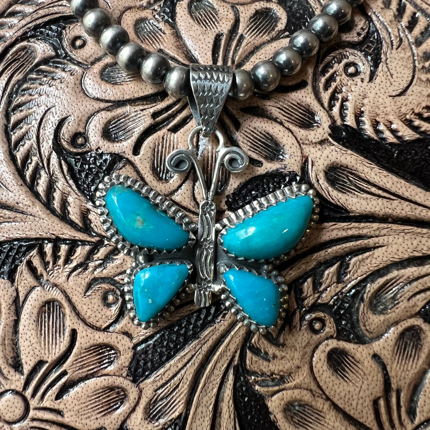 Kingman Turquoise Butterfly Pendant in Sterling Silver