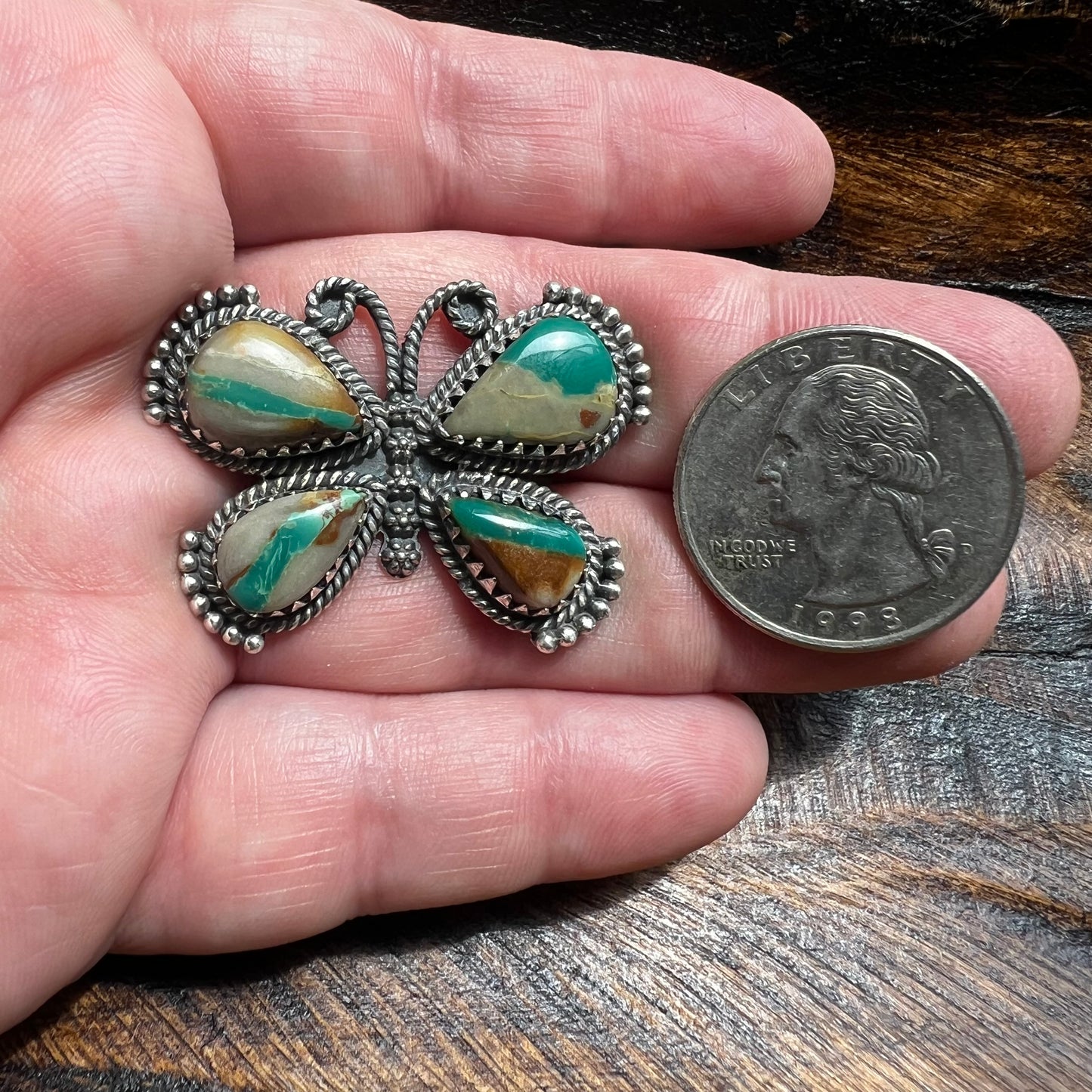 Ribbon Turquoise Butterfly Statement Ring | Sterling Silver Adjustable