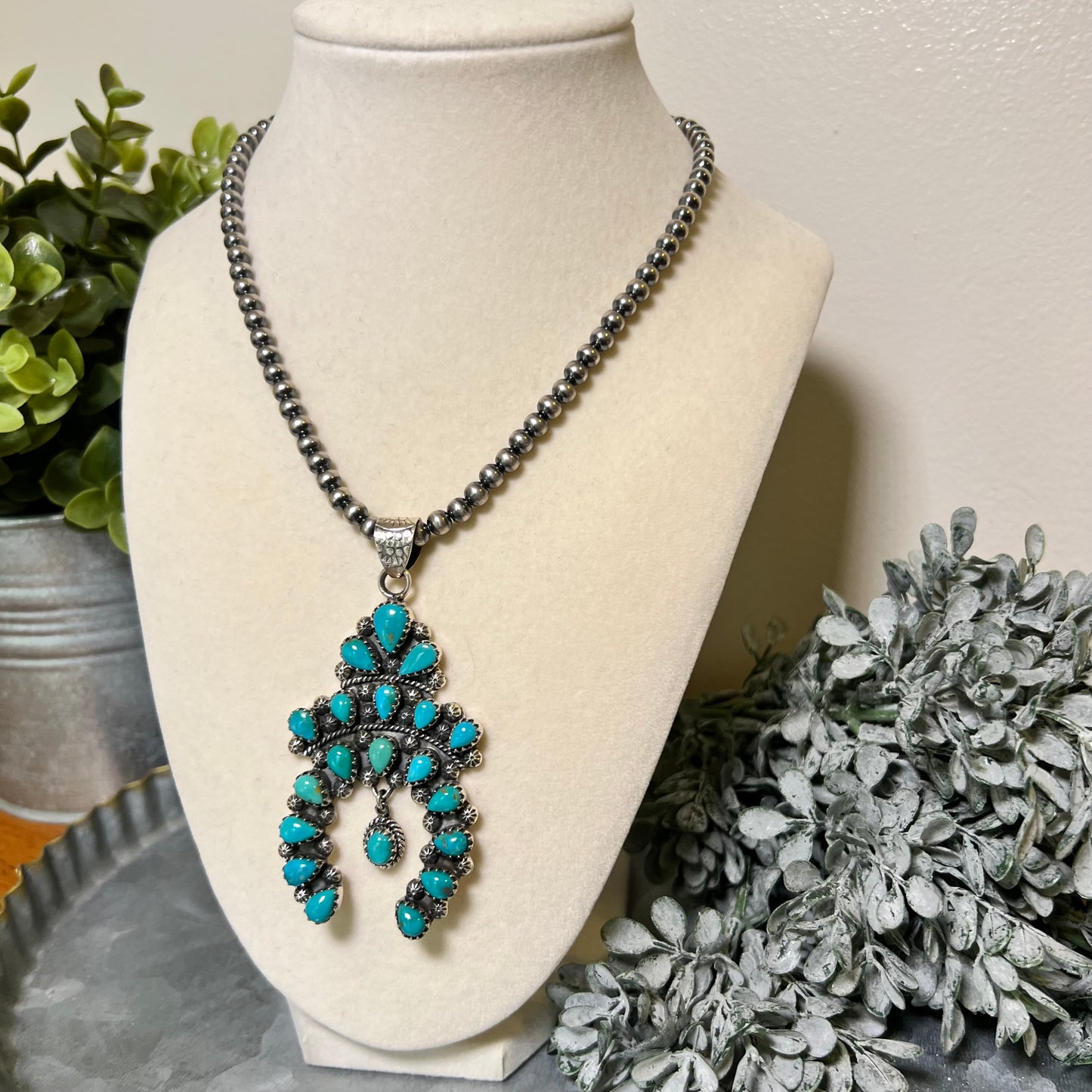 Kingman Turquoise Naja Pendant | Sterling Silver Cluster Statement