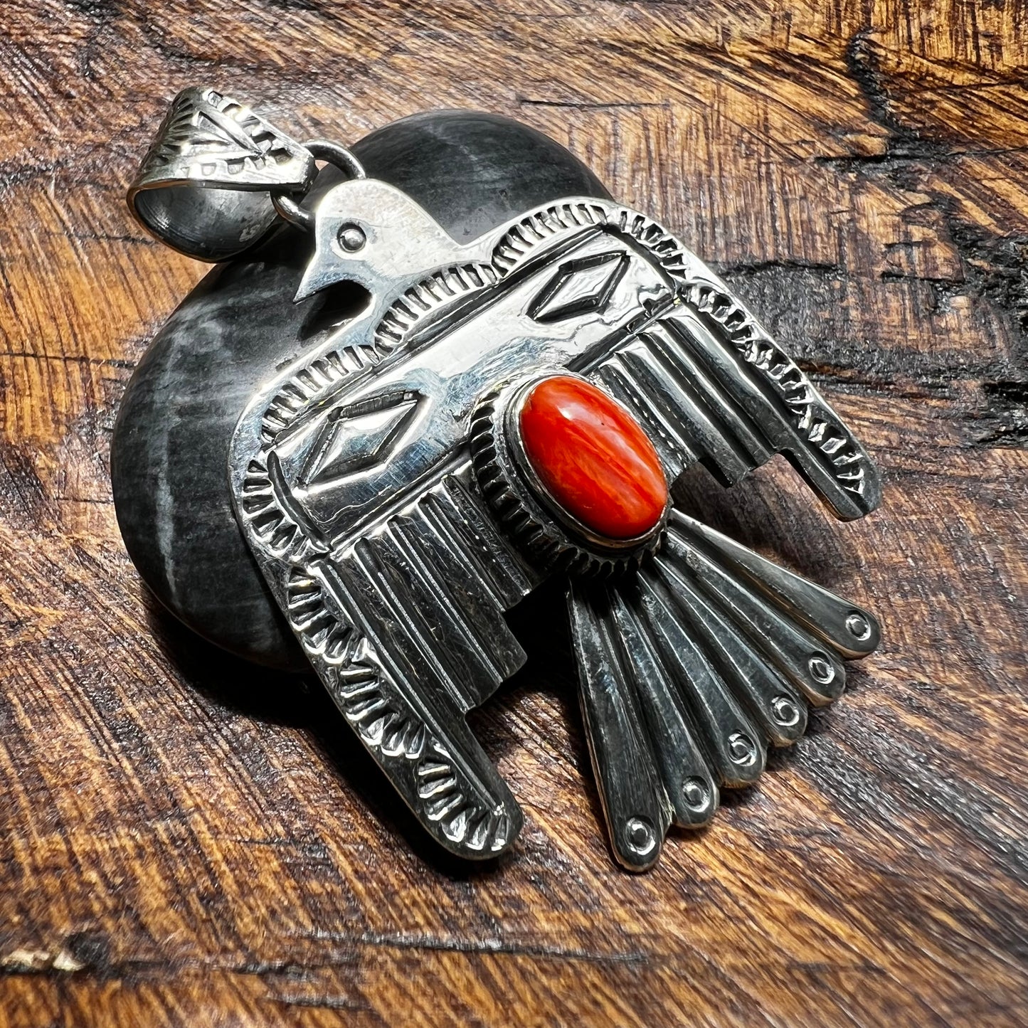 Spiny Oyster Thunderbird Sterling Silver Pendant