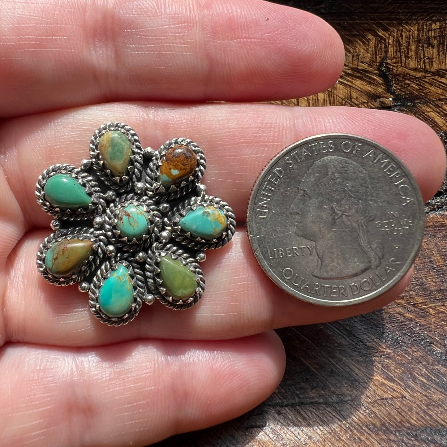 Kingman Turquoise Floral Cluster Ring in Sterling Silver