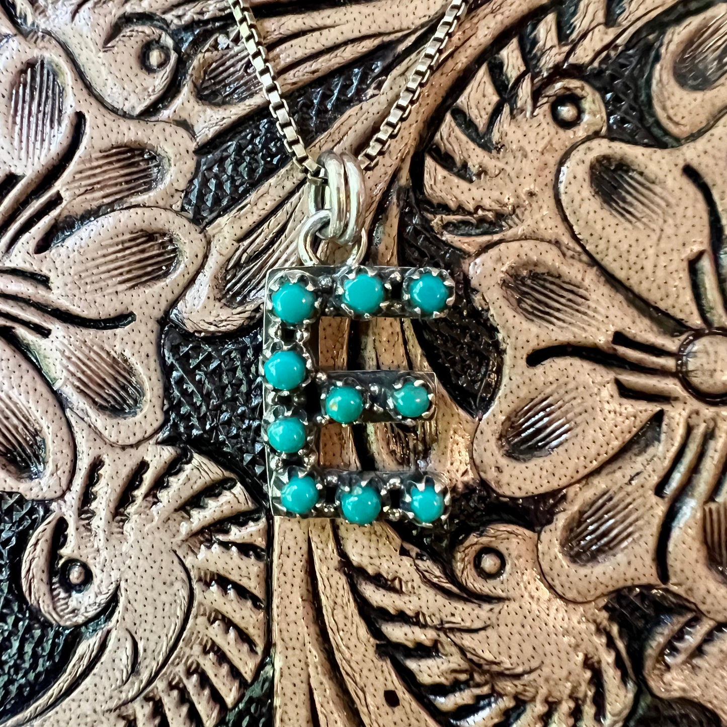 Kingman Turquoise Initial E Sterling Silver Pendant