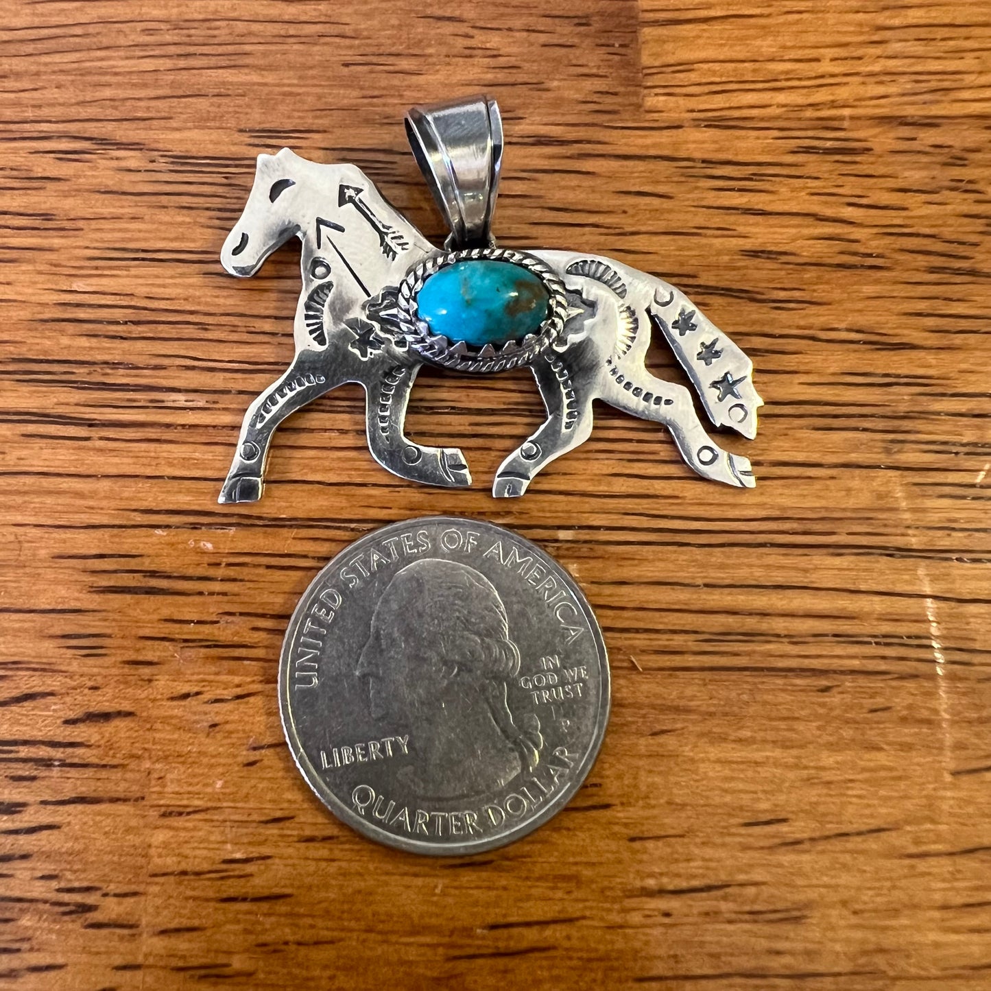 Kingman Turquoise Horse Pendant in Sterling Silver