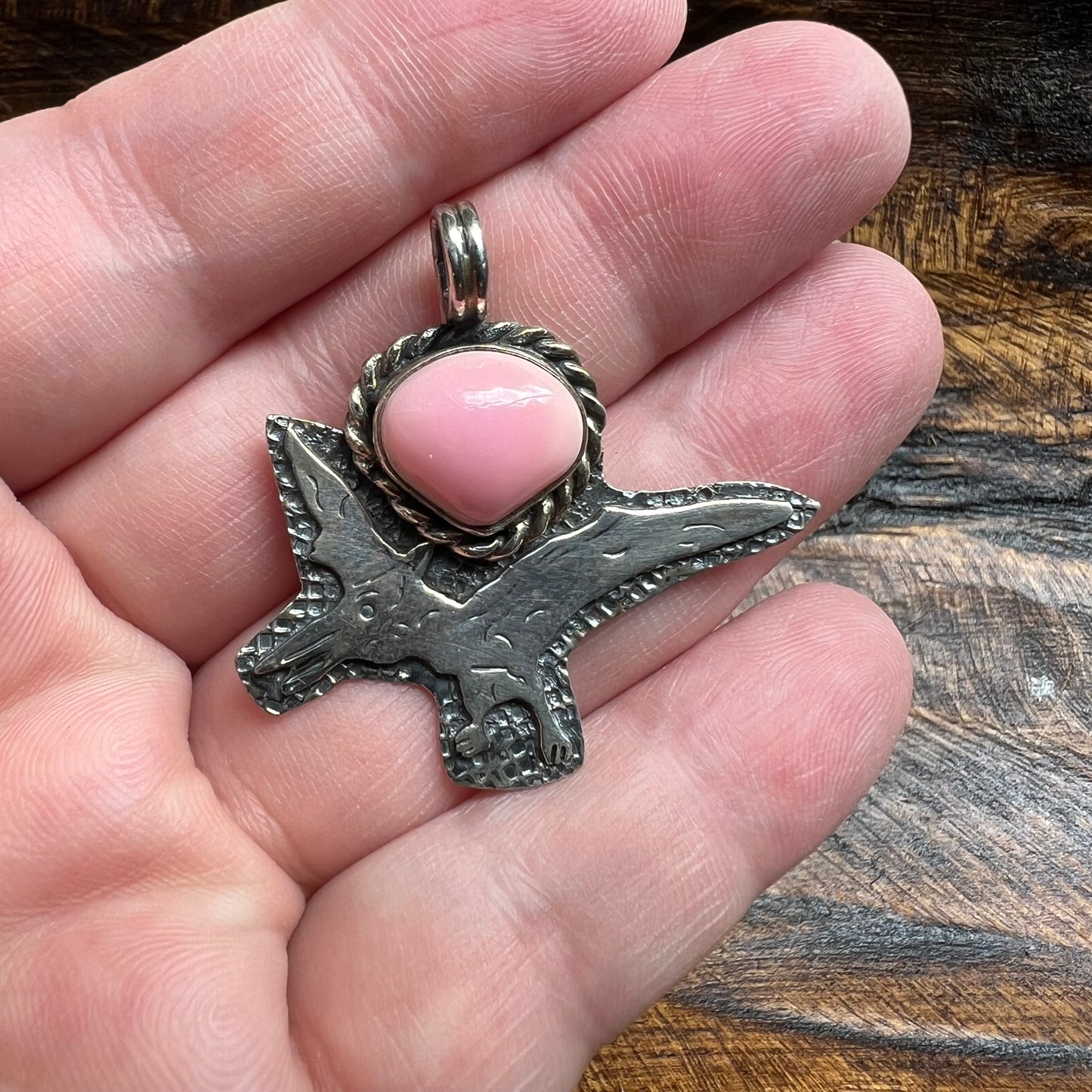 Sterling Silver Pink Conch Pterodactyl Dinosaur Pendant