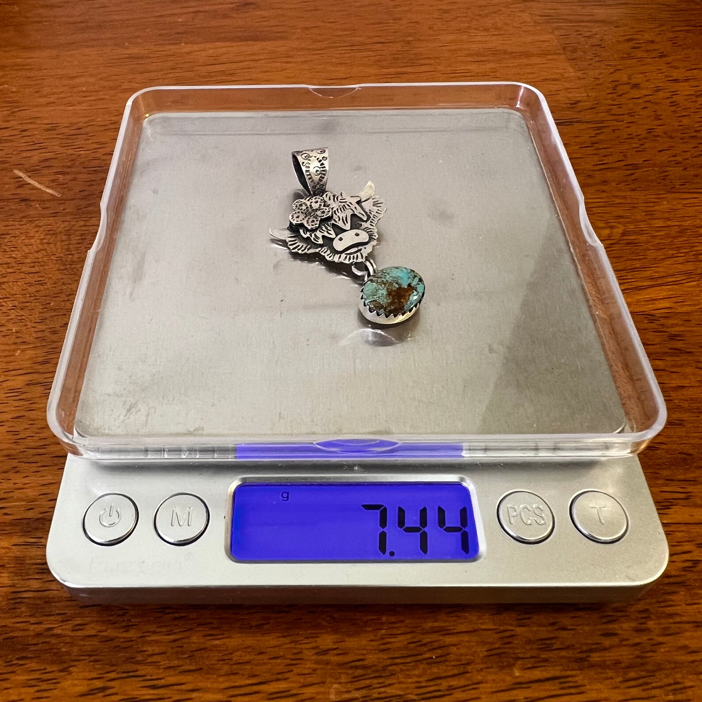 Highland Cow Kingman Turquoise Sterling Silver Pendant