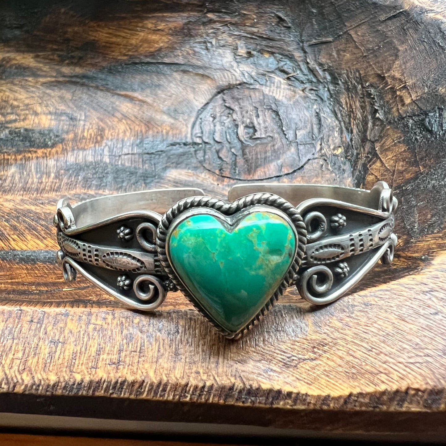 Kingman Turquoise Heart Cuff Bracelet