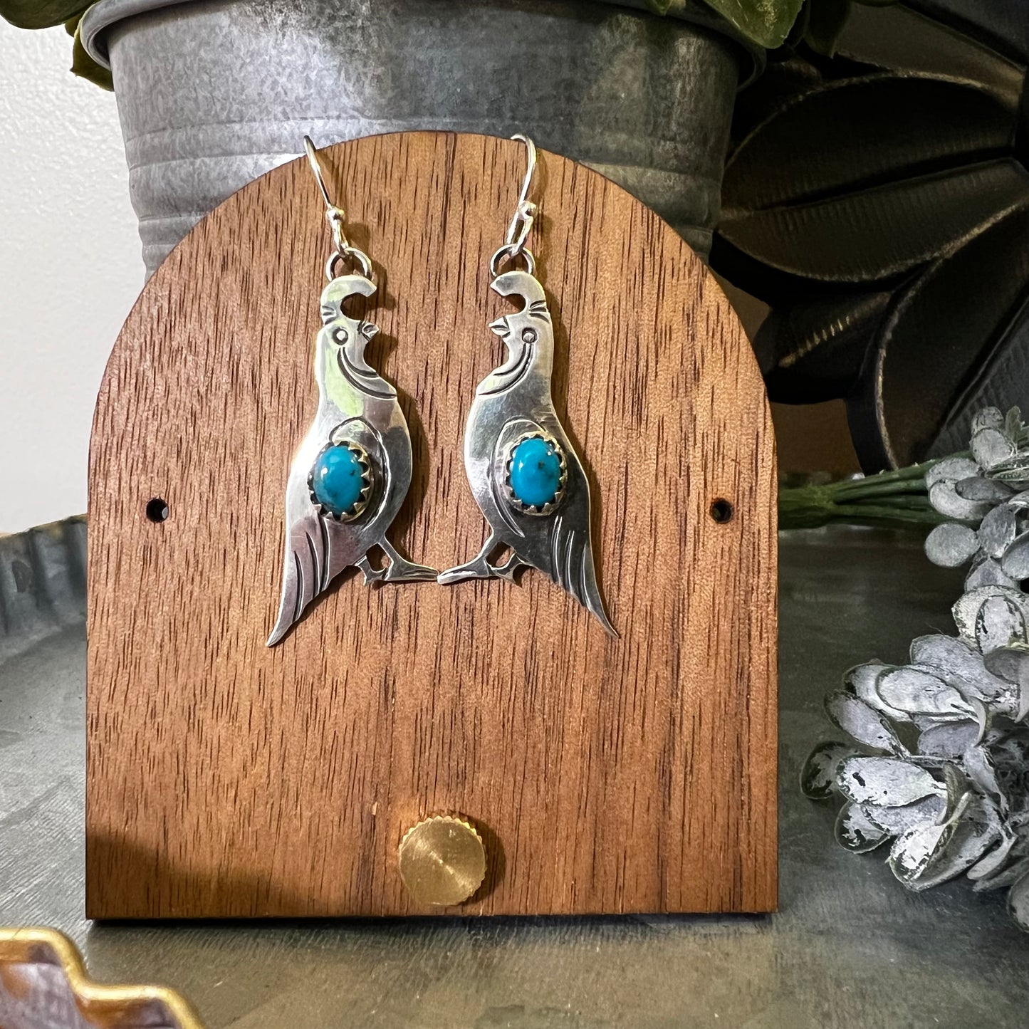 Kingman Turquoise Quail Earrings | Sterling Silver Southwestern Dangles