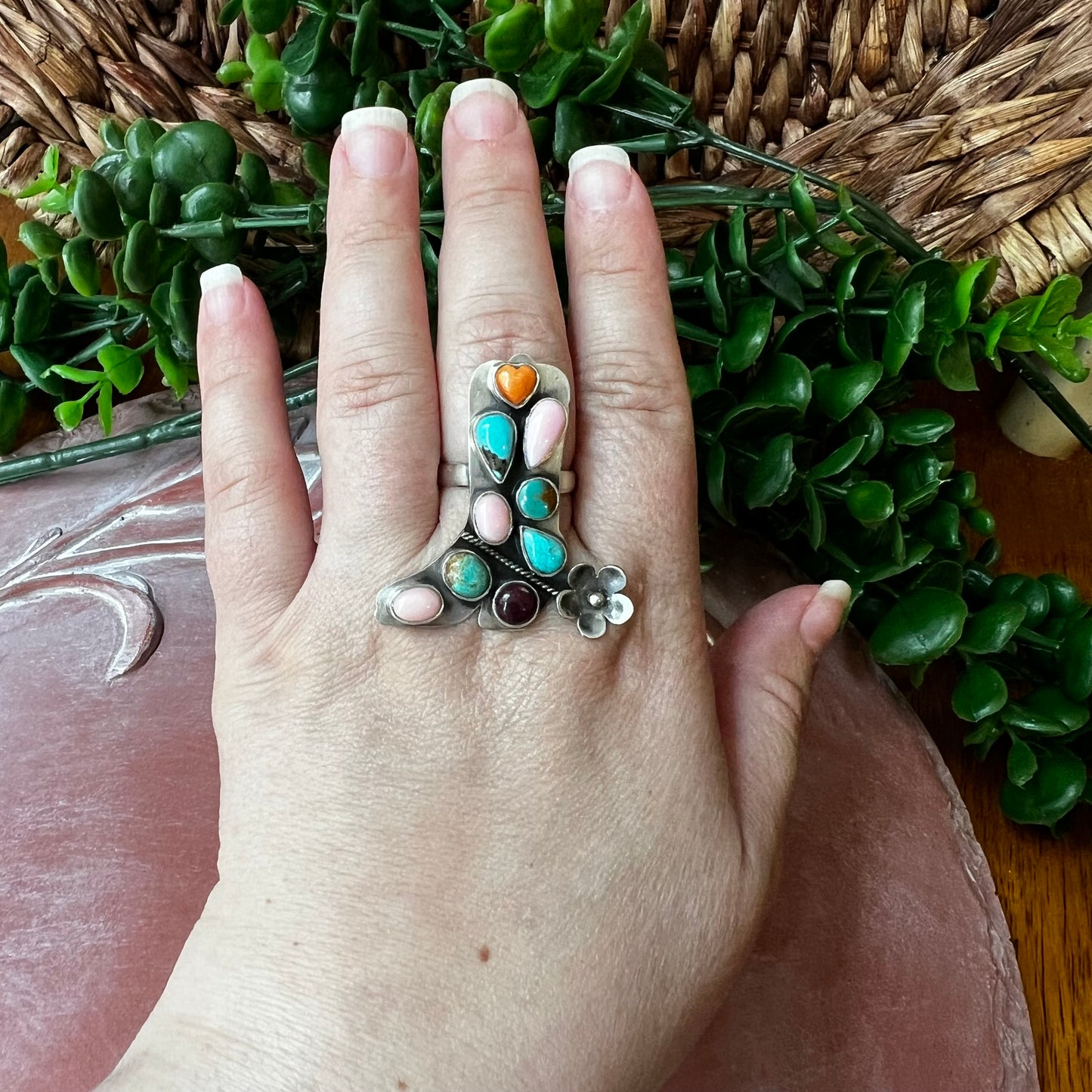 Sterling Silver | Multi Stone Statement Boot Ring | Size 10.5 Adjustable