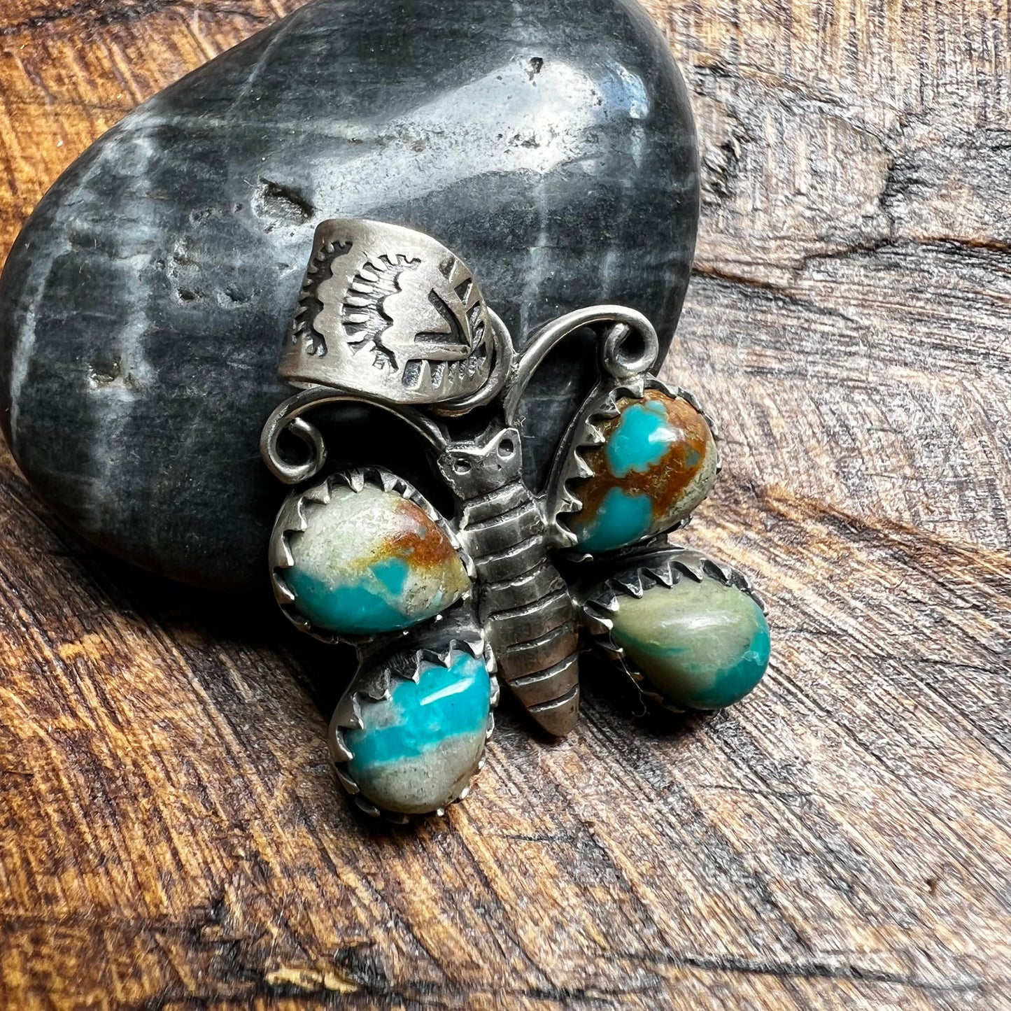 Sterling Silver Ribbon Turquoise Butterfly Pendant