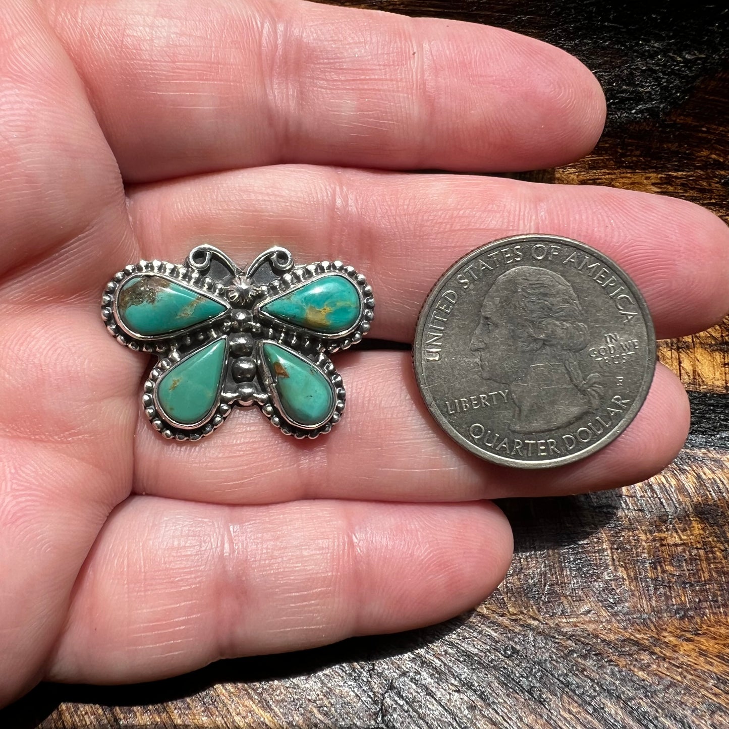 Kingman Turquoise Butterfly Sterling Silver Ring – Size 9