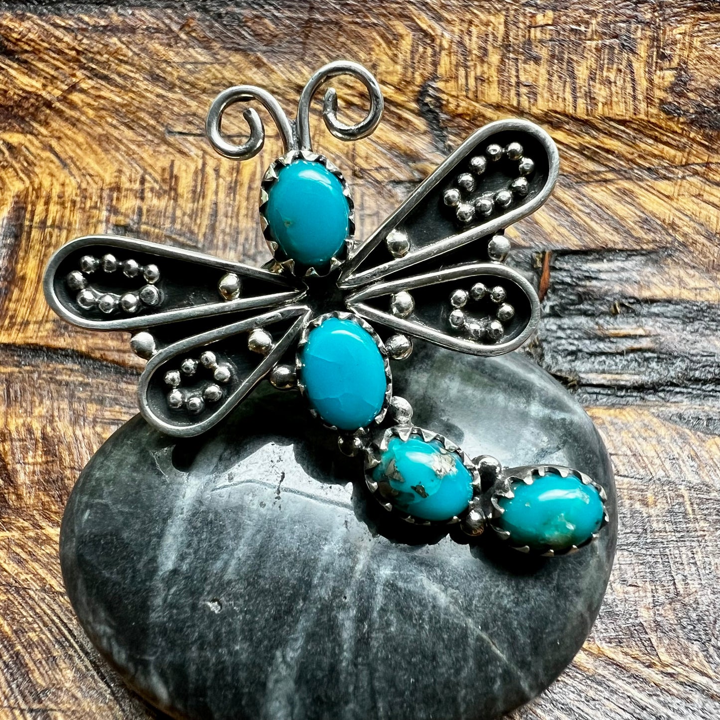 Handcrafted Sterling Silver Kingman Turquoise Dragonfly Ring – Size 8.5