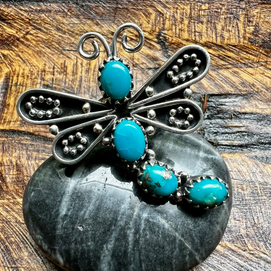 Handcrafted Sterling Silver Kingman Turquoise Dragonfly Ring – Size 8.5