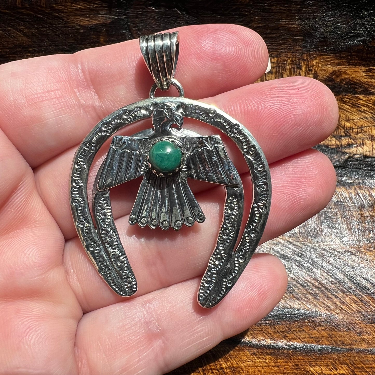 Kingman Turquoise Thunderbird Naja Pendant | Sterling Silver