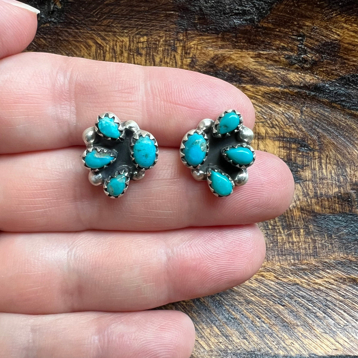 Sterling Silver Kingman Turquoise Cluster Stud Earrings