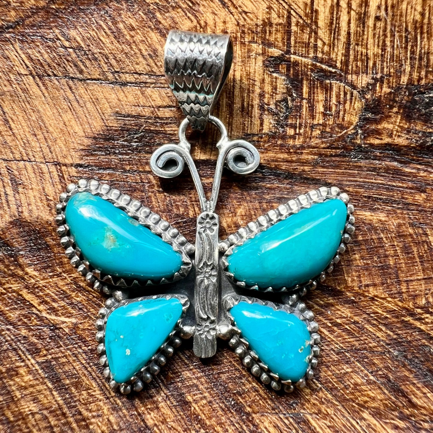 Kingman Turquoise Butterfly Pendant in Sterling Silver