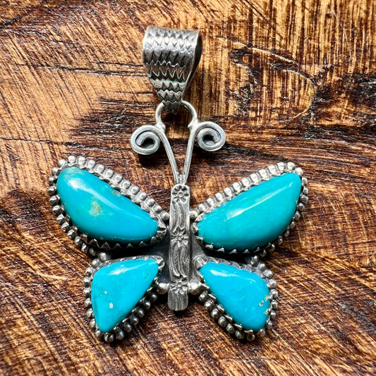 Kingman Turquoise Butterfly Pendant in Sterling Silver