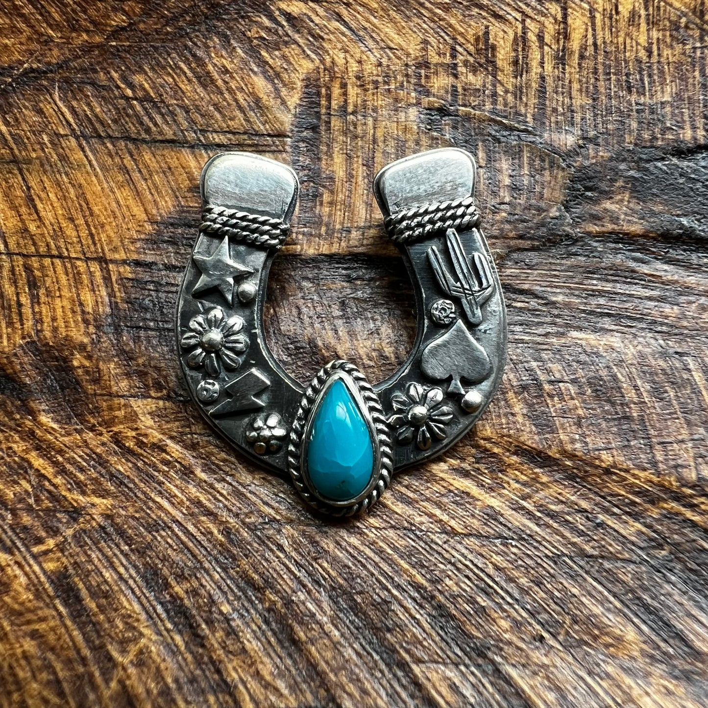 Sterling Silver & Kingman Turquoise Horseshoe Pendant
