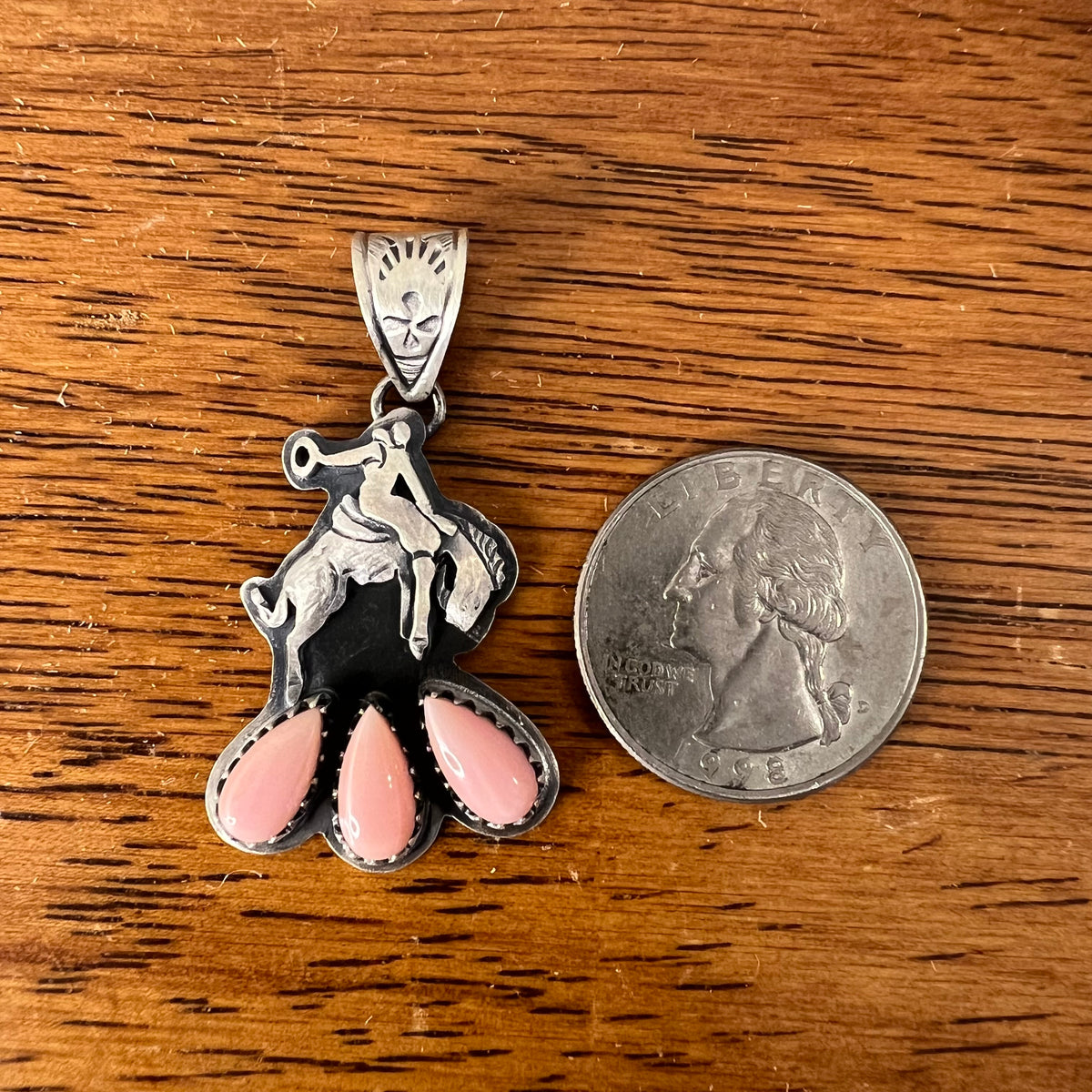 Sterling Silver Queen Conch Bucking Bronco Pendant Handmade Southwestern