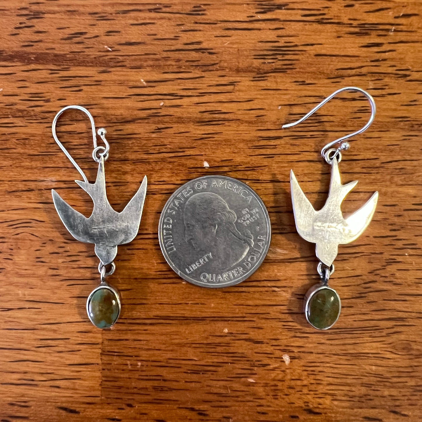 Sterling Silver Bird Earrings with Kingman Turquoise