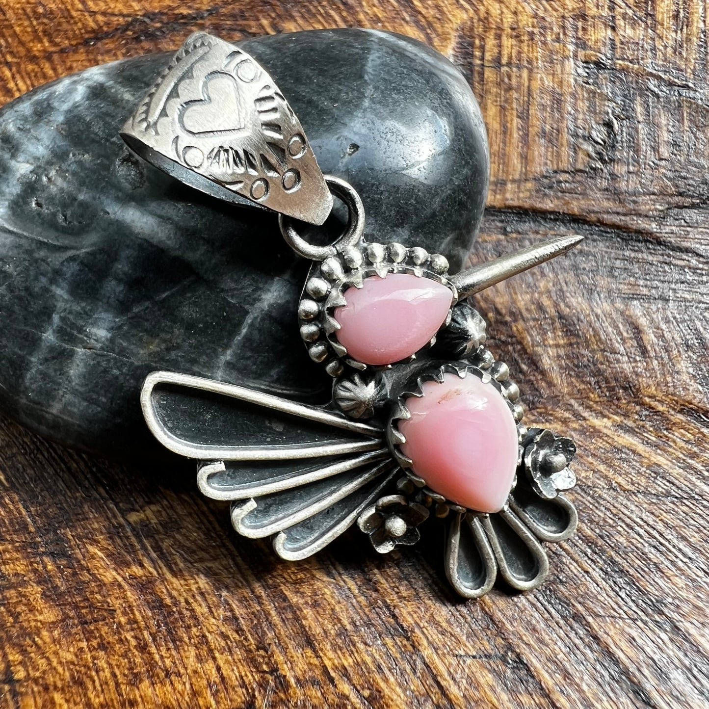Sterling Silver Pink Queen Conch Hummingbird Pendant